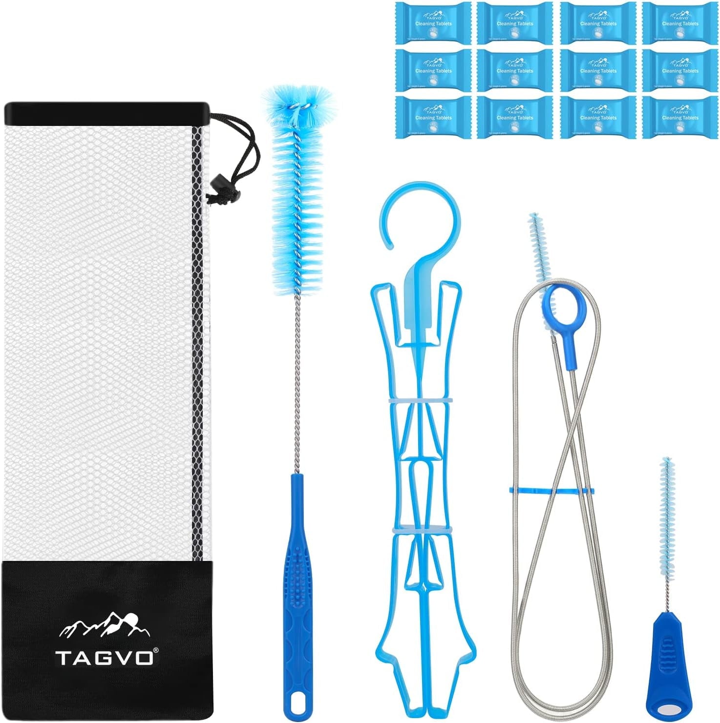 TAGVO Hydration Bladder 2 Liter BPA Free 70oz + Cleaning Brushes Kit, Leakproof Water Bladder Travel Reservoir Hydration Bag, Easy Cleaning by 3 Brushes and Air Drying by Collapsible Frame GVMQ
