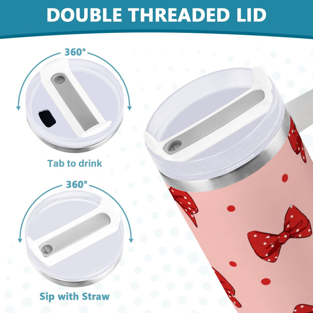 40 oz Insulated Stainless Steel Tumbler Double Wall Stainless Steel Tumbler with 2-Way Drinking Red Bows and Polka Dots MJAG