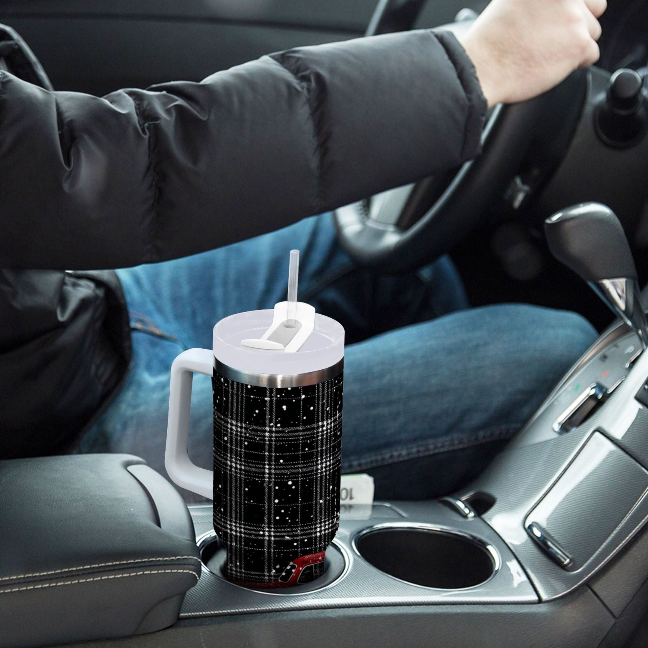 40 oz Insulated Stainless Steel Tumbler Double Wall Stainless Steel Tumbler with 2-Way Drinking Red Truck with Christmas Tree VV28