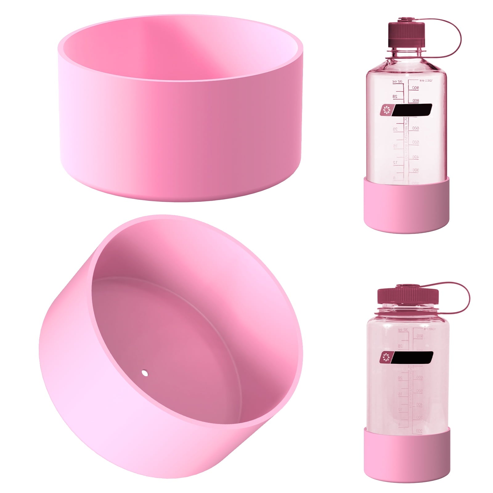 Linkidea 2 Pack Water Bottle Boot Compatible with Nalgene Sustain Wide Mouth 32oz/48oz, Narrow Mouth 32oz, Silicone Anti-Slip Bottle Bottom Bumper Protector (Light Pink) GESS