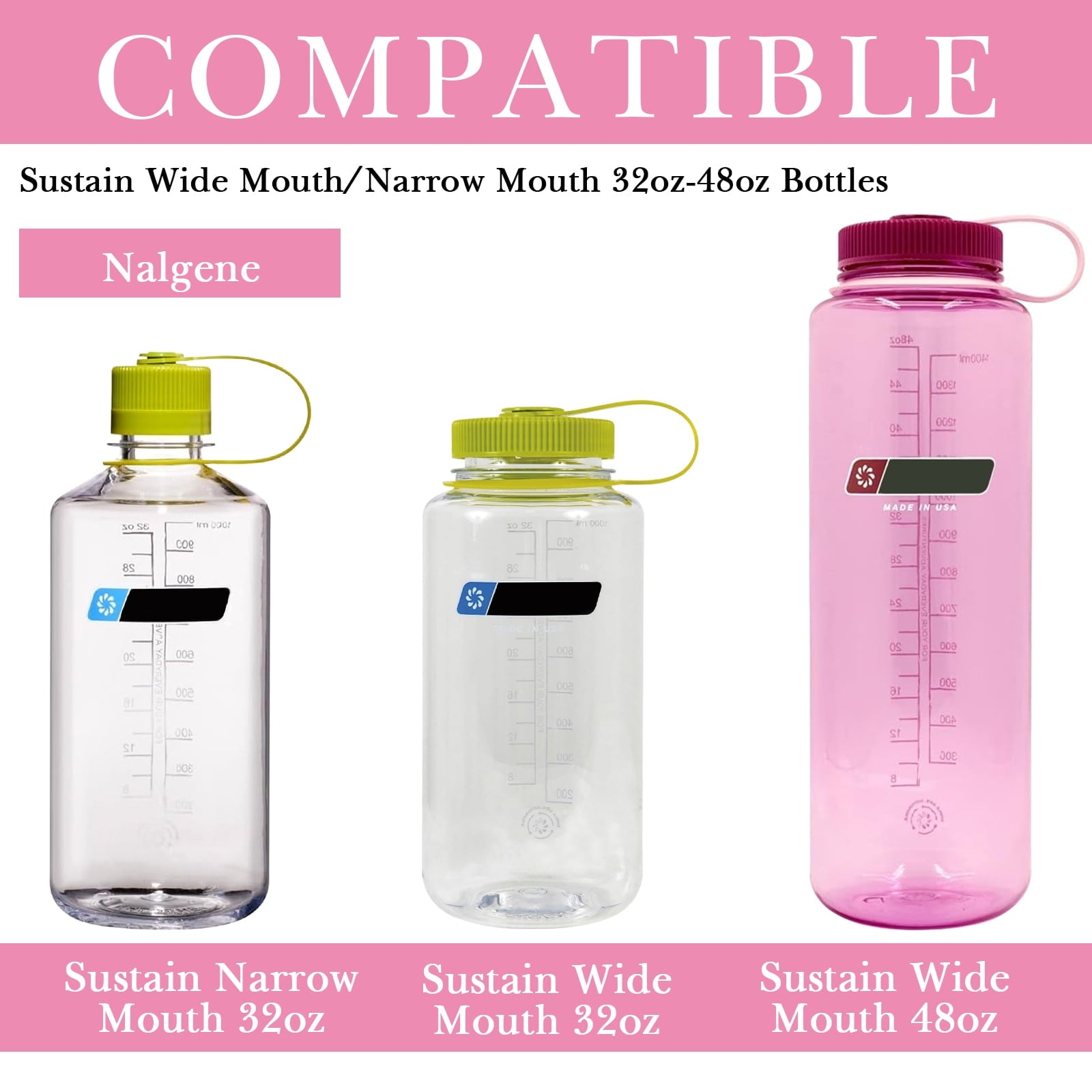 Linkidea 2 Pack Water Bottle Boot Compatible with Nalgene Sustain Wide Mouth 32oz/48oz, Narrow Mouth 32oz, Silicone Anti-Slip Bottle Bottom Bumper Protector (Light Pink) GESS