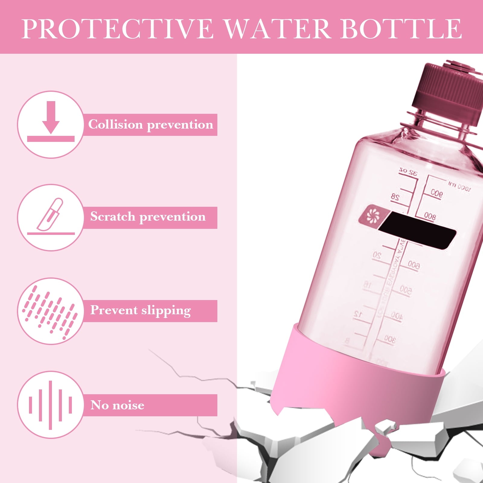 Linkidea 2 Pack Water Bottle Boot Compatible with Nalgene Sustain Wide Mouth 32oz/48oz, Narrow Mouth 32oz, Silicone Anti-Slip Bottle Bottom Bumper Protector (Light Pink) GESS