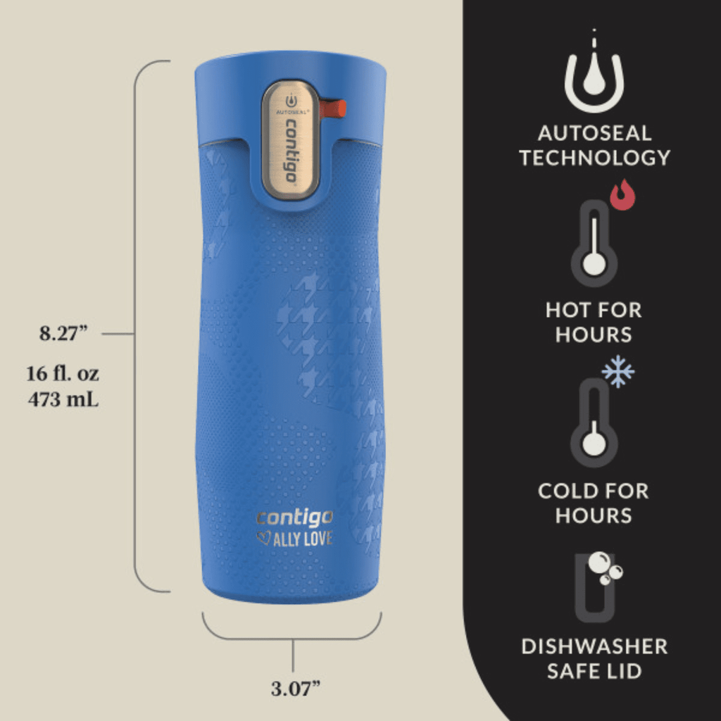 Contigo x Ally Love Autoseal West Loop Vacuum-Insulated Stainless Steel Travel Mug with Easy-Clean Lid, 16 oz, Stellar Jay I2FN