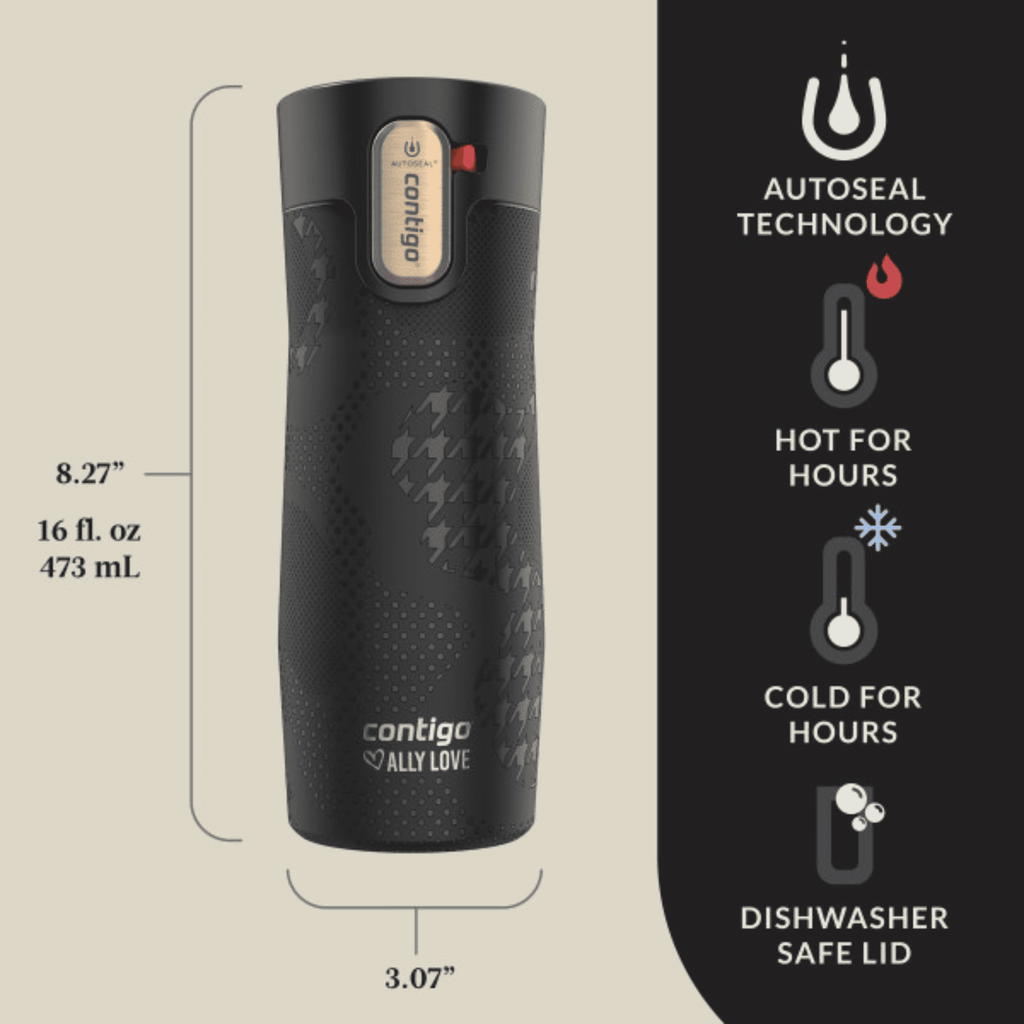 Contigo x Ally Love Autoseal West Loop Vacuum-Insulated Stainless Steel Travel Mug with Easy-Clean Lid, 16 oz, Stellar Jay I2FN