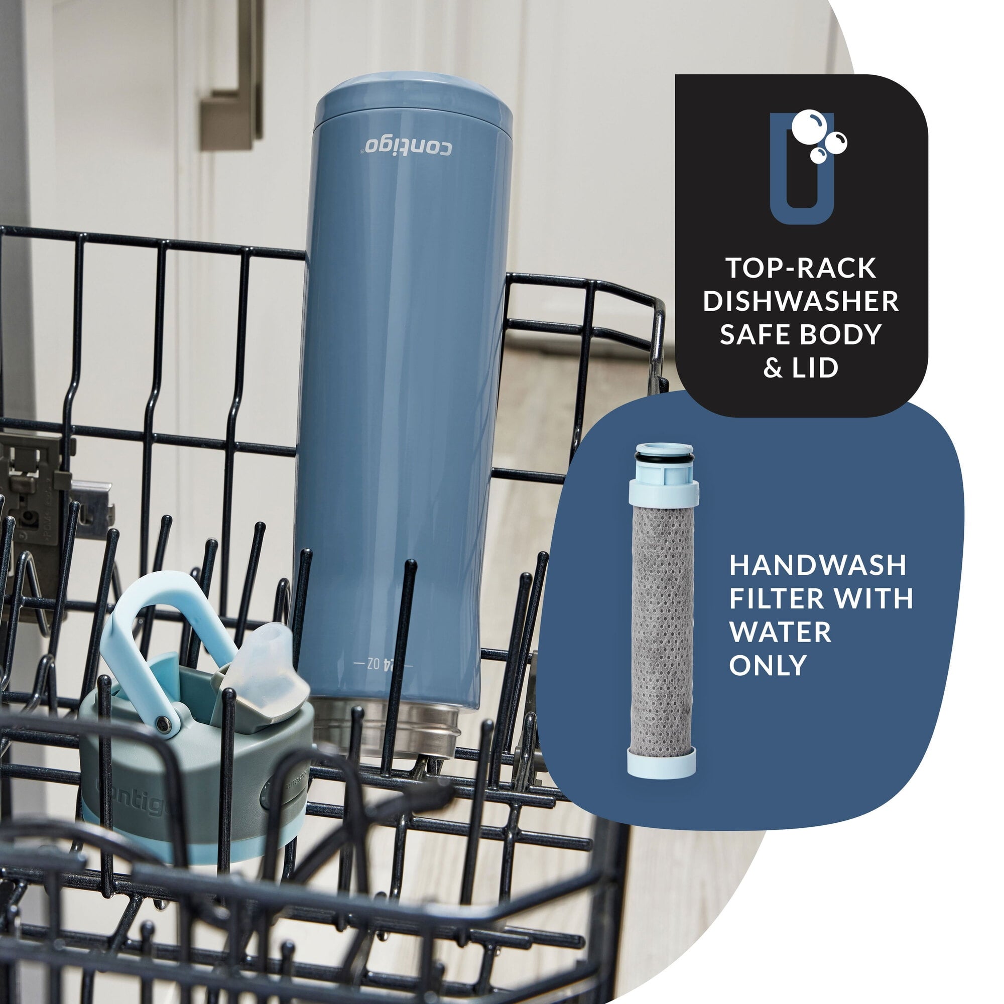 Contigo® Wells Chill Stainless Steel Filter Water Bottle with AUTOSPOUT® Straw Lid, 24 oz., Dark Ice 5NOV