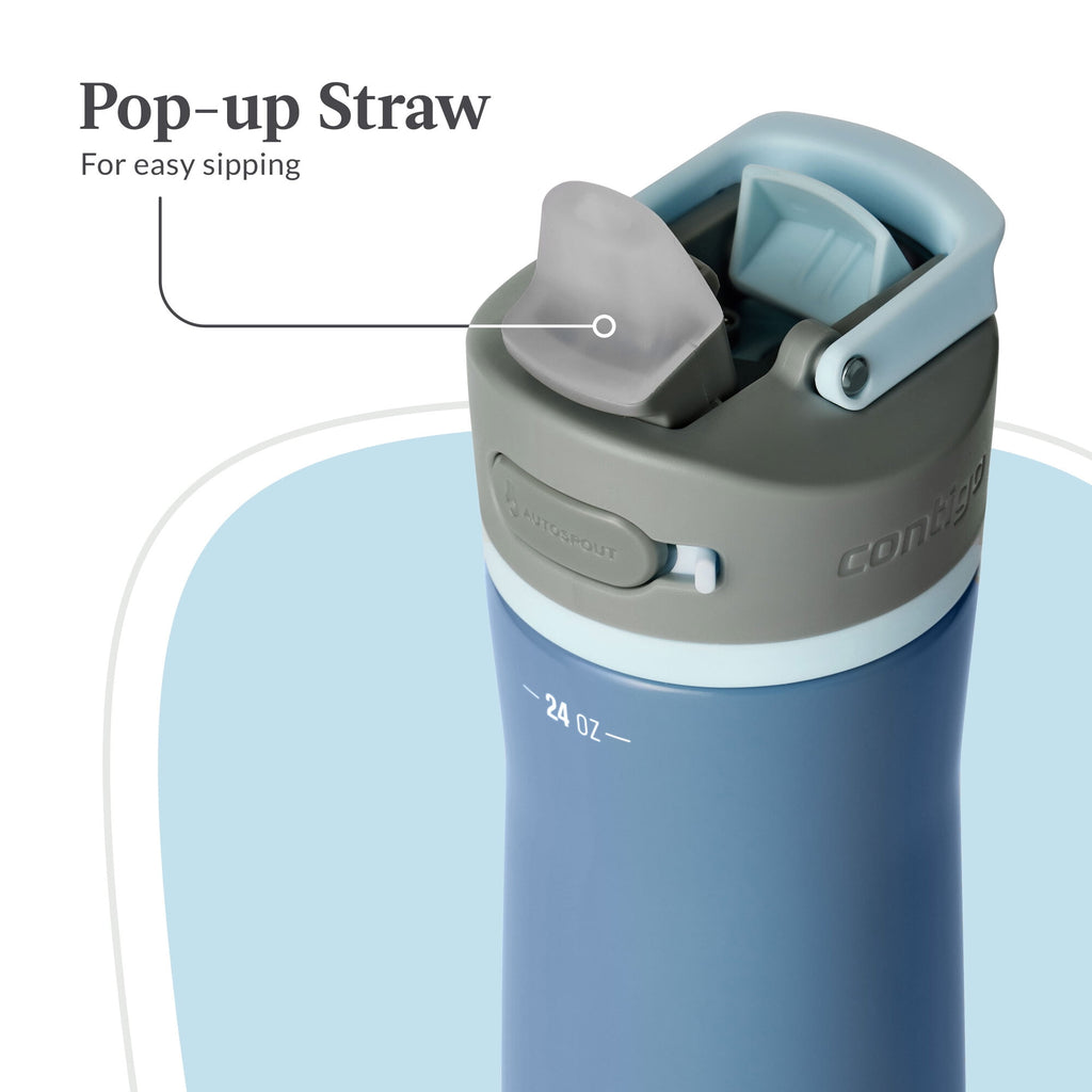 Contigo® Wells Chill Stainless Steel Filter Water Bottle with AUTOSPOUT® Straw Lid, 24 oz., Dark Ice 5NOV