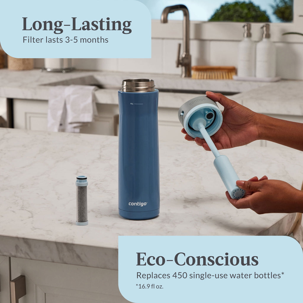 Contigo® Wells Chill Stainless Steel Filter Water Bottle with AUTOSPOUT® Straw Lid, 24 oz., Dark Ice 5NOV
