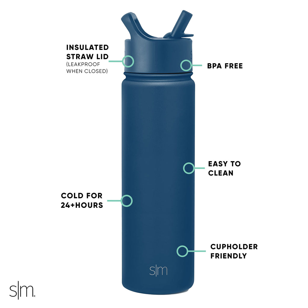 Simple Modern Water Bottle with Straw Lid Vacuum Insulated Stainless Steel Metal Thermos Bottles | Reusable Leak Proof BPA-Free Flask for School | Summit Collection | 22oz, Slumberland J1A4