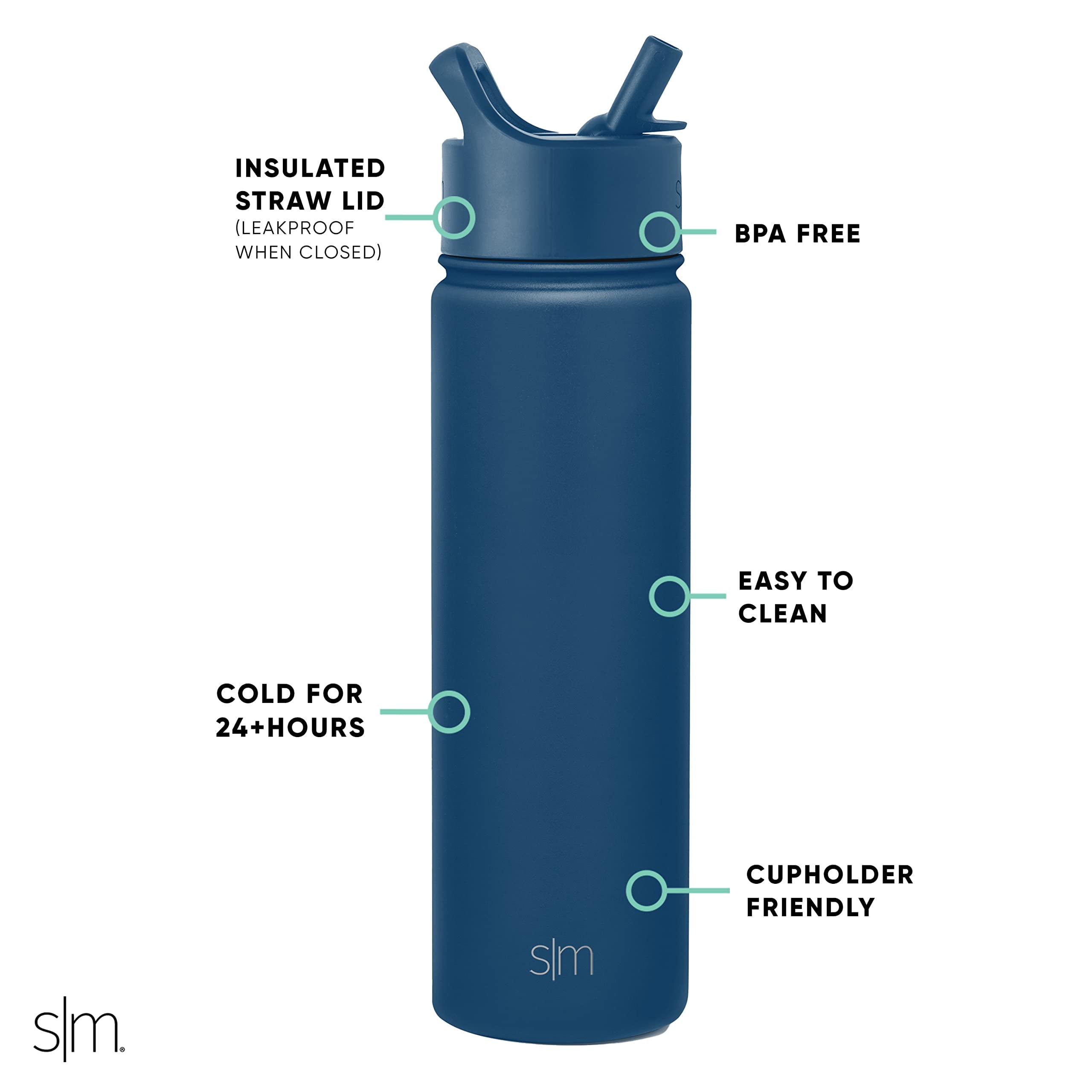 Simple Modern Water Bottle with Straw Lid Vacuum Insulated Stainless Steel Metal Thermos Bottles | Reusable Leak Proof BPA-Free Flask for School | Summit Collection | 22oz, Slumberland J1A4
