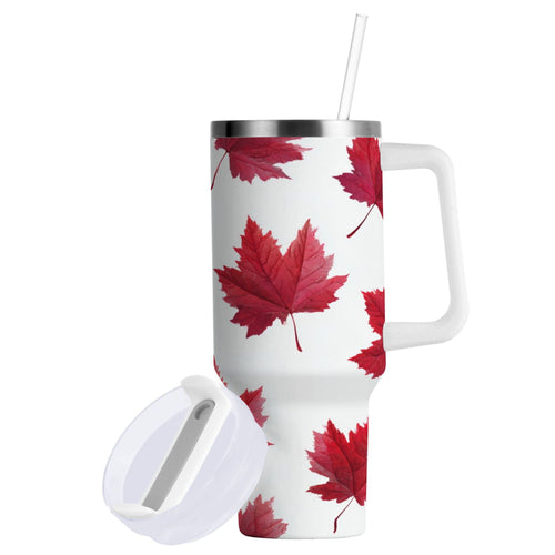 30 oz Insulated Stainless Steel Tumbler Double Wall Stainless Steel Tumbler with 2-Way Drinking Red Maple Leaves 9O8M
