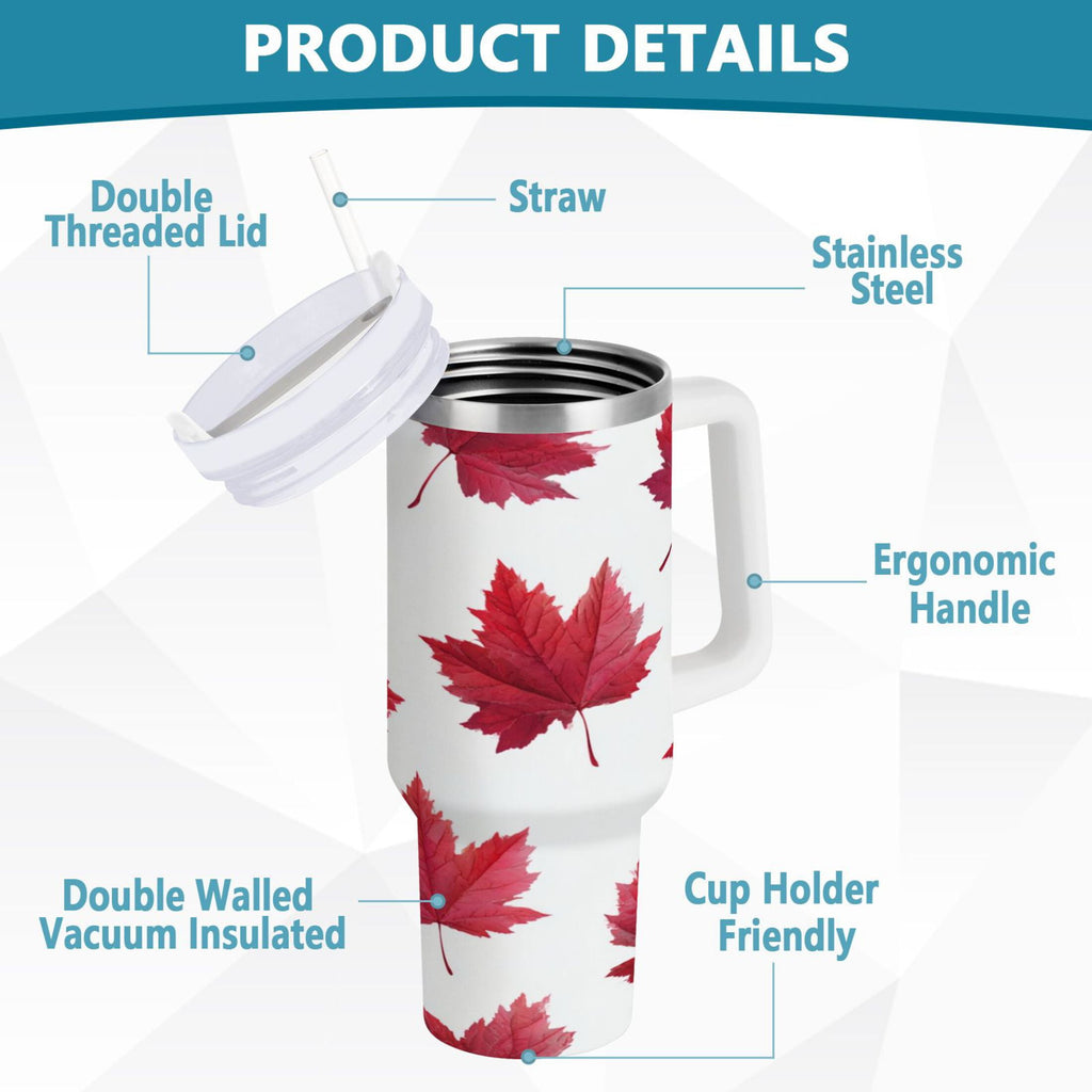 30 oz Insulated Stainless Steel Tumbler Double Wall Stainless Steel Tumbler with 2-Way Drinking Red Maple Leaves 9O8M