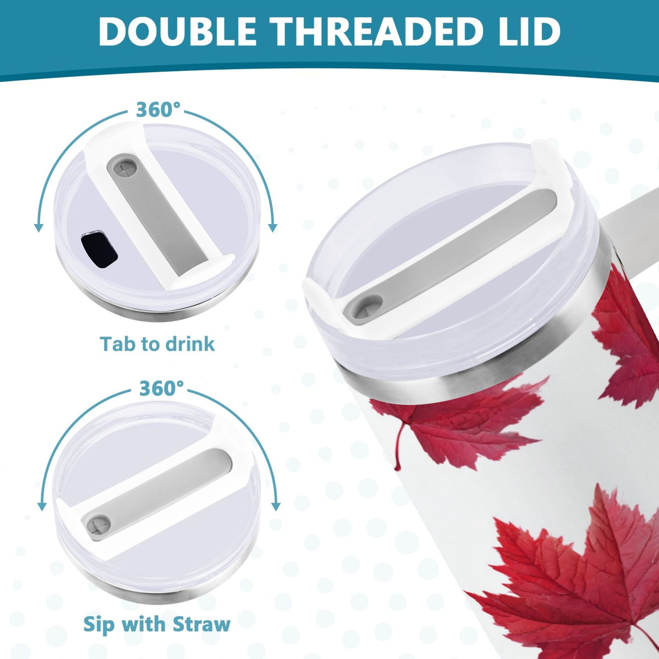 30 oz Insulated Stainless Steel Tumbler Double Wall Stainless Steel Tumbler with 2-Way Drinking Red Maple Leaves 9O8M