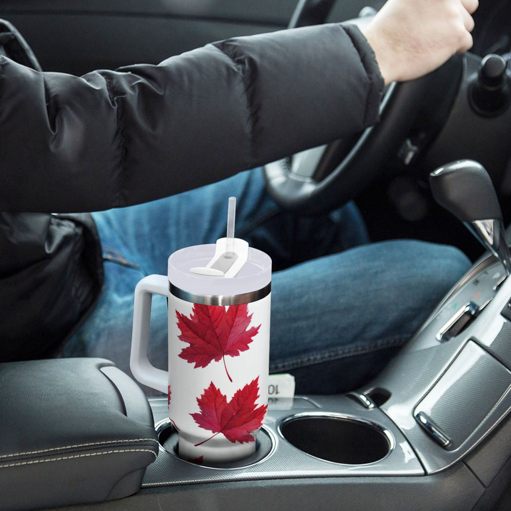 30 oz Insulated Stainless Steel Tumbler Double Wall Stainless Steel Tumbler with 2-Way Drinking Red Maple Leaves 9O8M