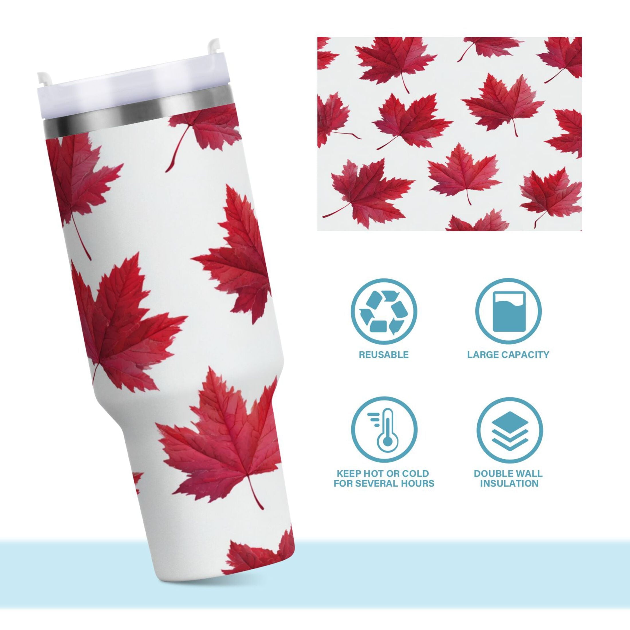 30 oz Insulated Stainless Steel Tumbler Double Wall Stainless Steel Tumbler with 2-Way Drinking Red Maple Leaves 9O8M