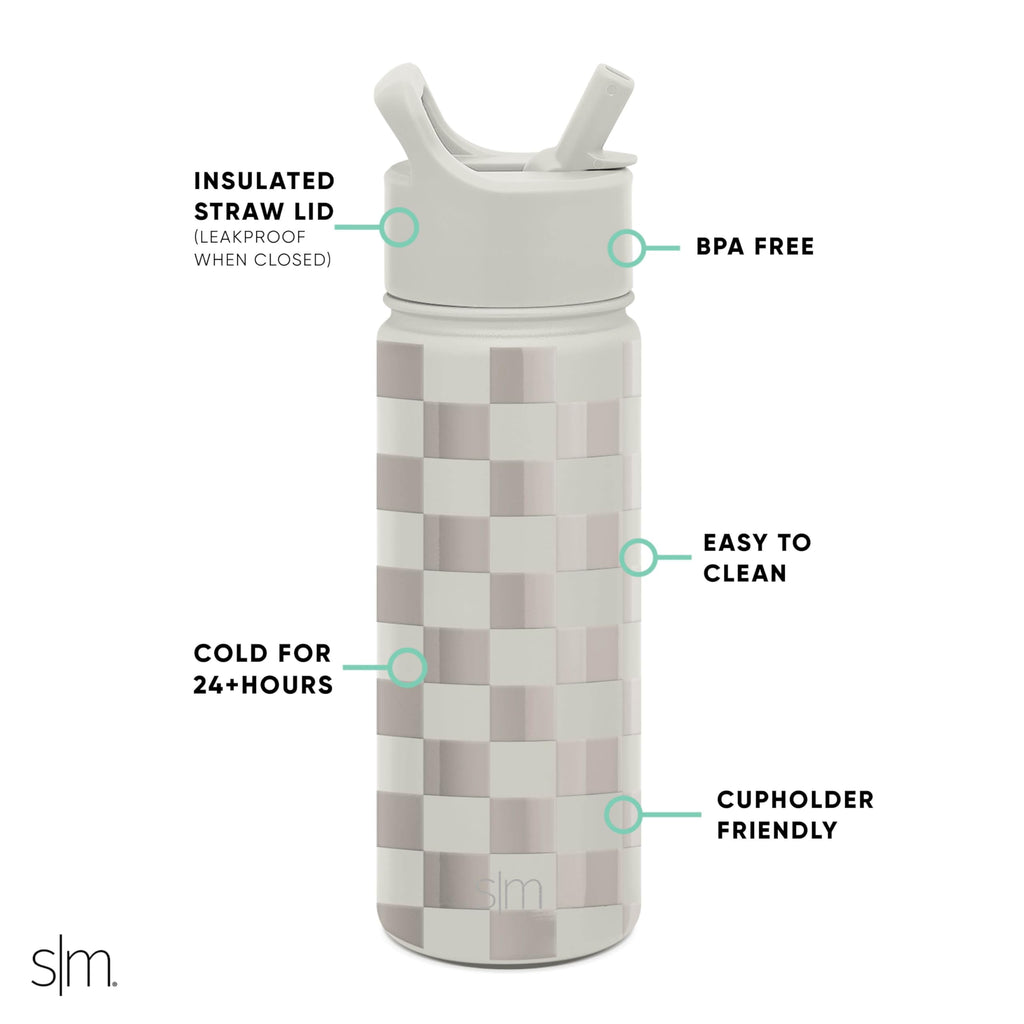 Simple Modern Kids Water Bottle with Straw Lid Vacuum Insulated Stainless Steel Metal Thermos Bottles | Reusable Leak Proof BPA-Free Flask for School | Summit Collection | 18oz, Checkmate WZ77
