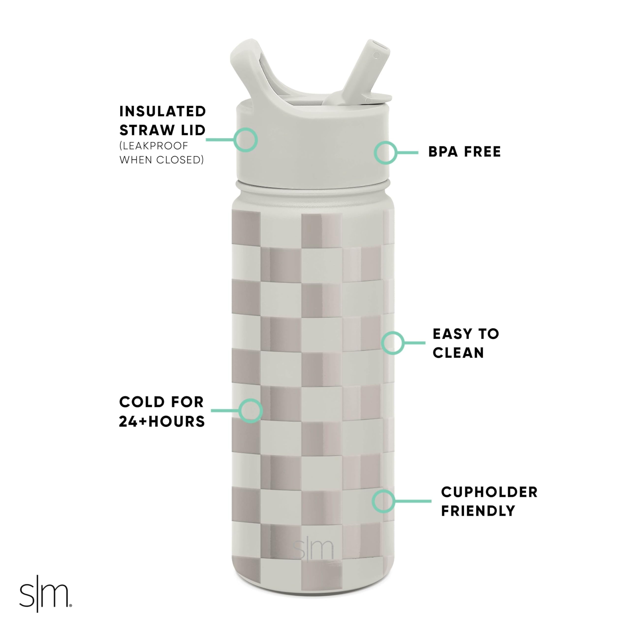 Simple Modern Kids Water Bottle with Straw Lid Vacuum Insulated Stainless Steel Metal Thermos Bottles | Reusable Leak Proof BPA-Free Flask for School | Summit Collection | 18oz, Checkmate WZ77