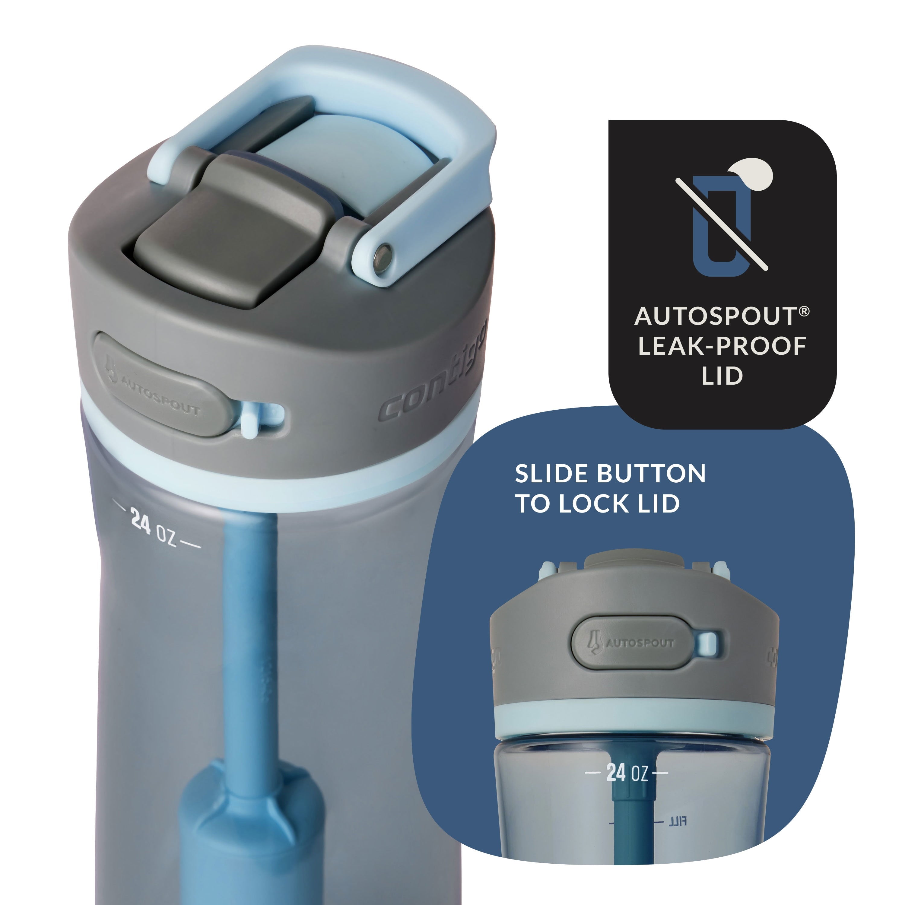 Contigo® Wells Plastic Filter Water Bottle with AUTOSPOUT® Straw Lid, 24 Oz., Dark Ice Q5SQ