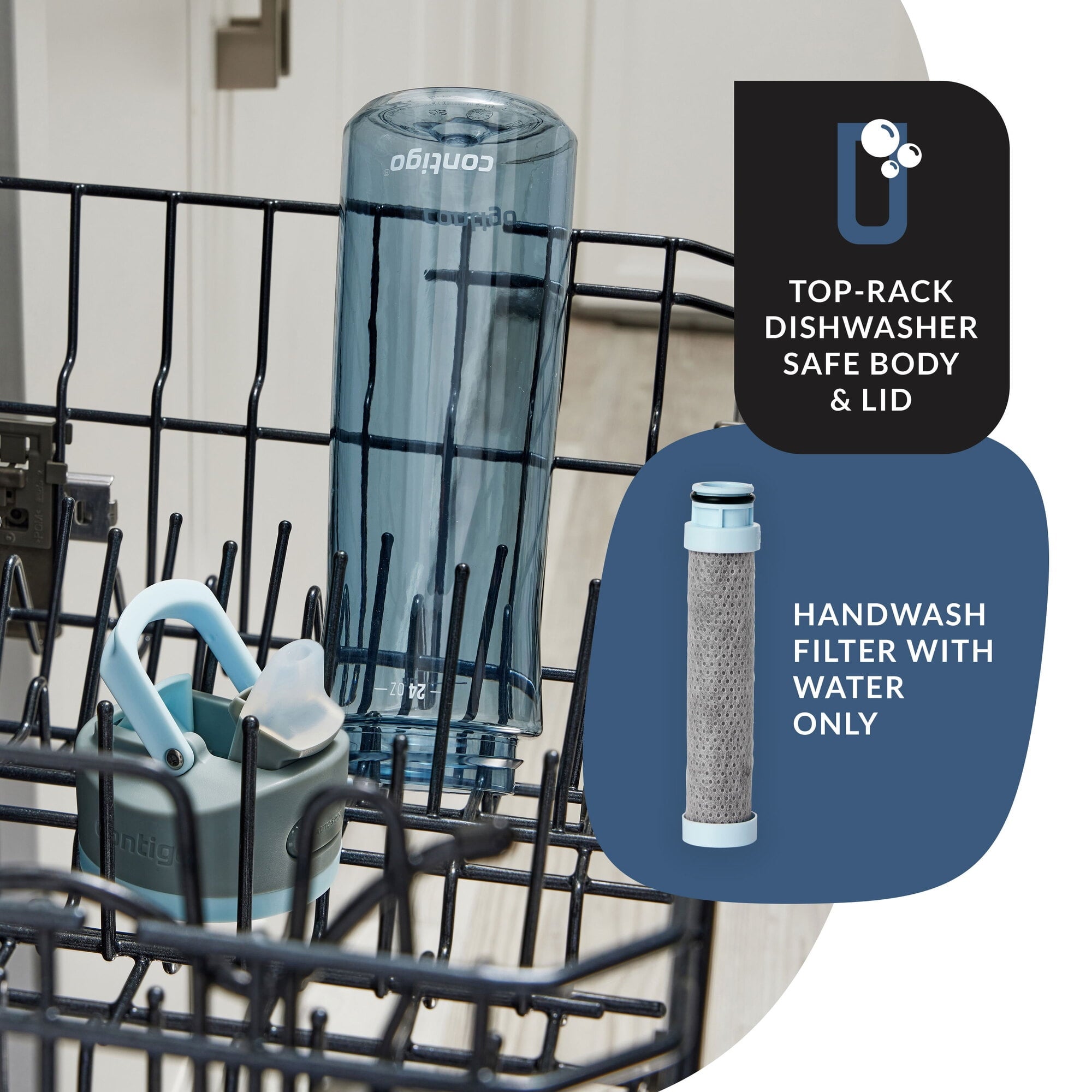Contigo® Wells Plastic Filter Water Bottle with AUTOSPOUT® Straw Lid, 24 Oz., Dark Ice Q5SQ