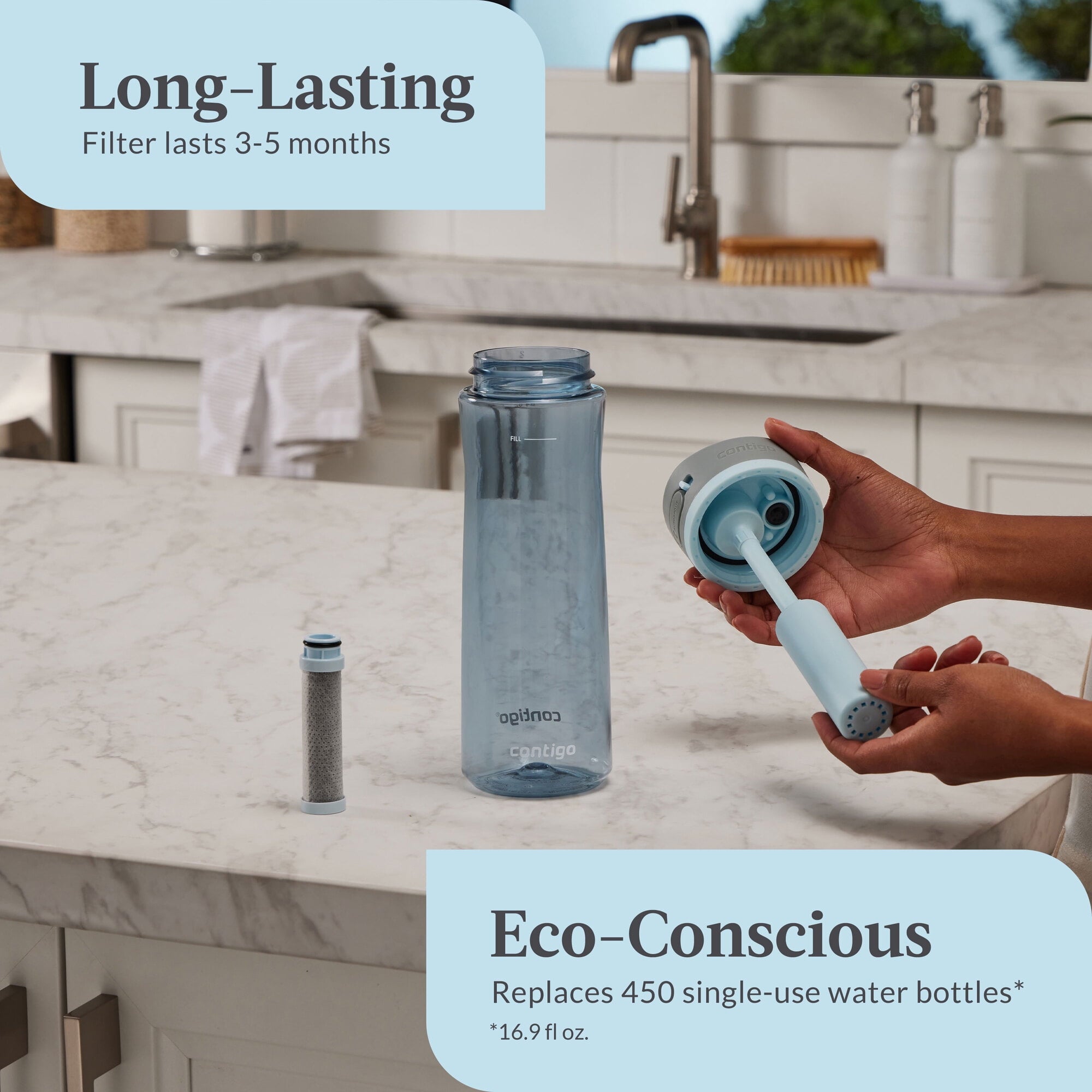 Contigo® Wells Plastic Filter Water Bottle with AUTOSPOUT® Straw Lid, 24 Oz., Dark Ice Q5SQ