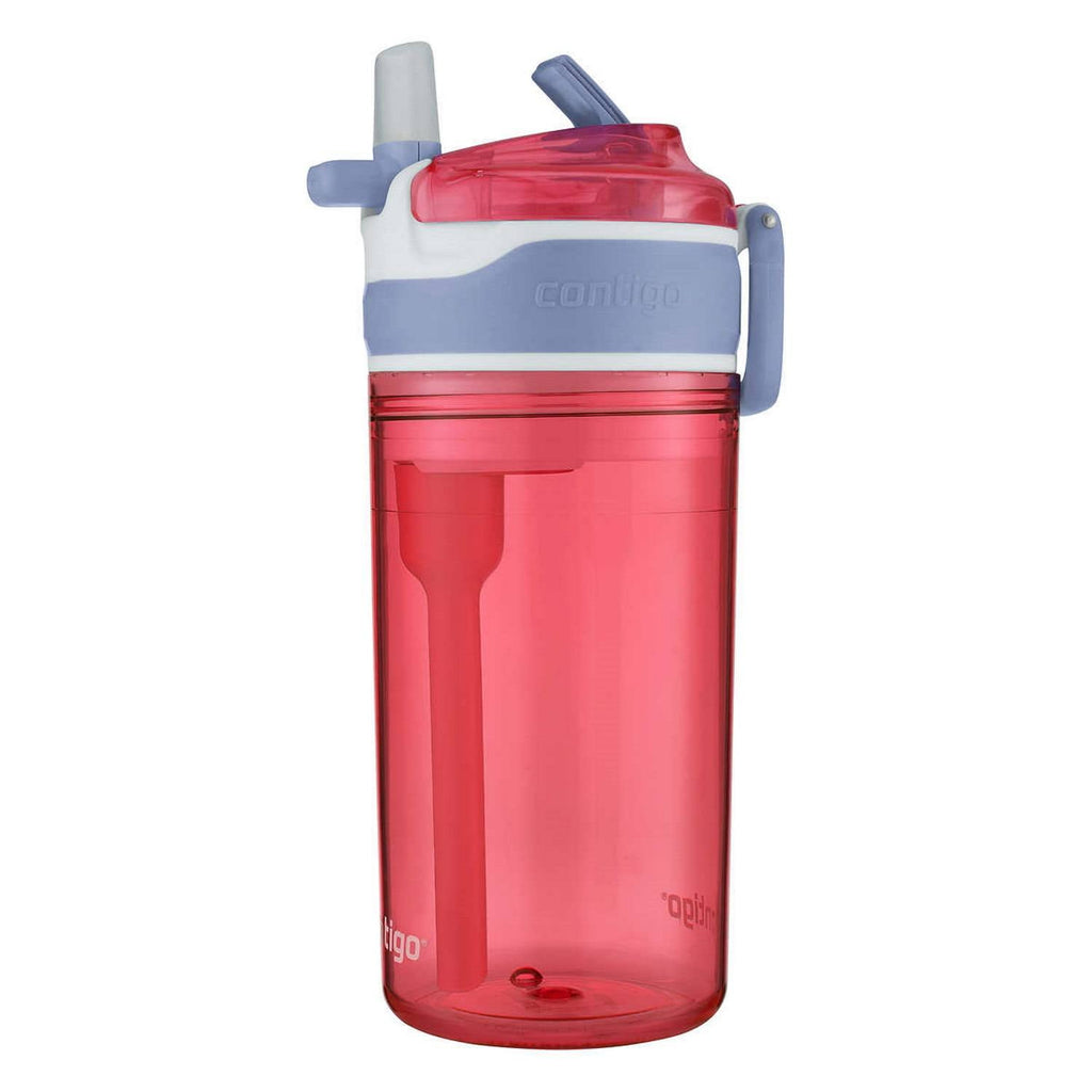 Contigo Kids 2-in-1 Snack Hero Tumbler Featuring 4oz Snack Holder Stacked on Top of 13oz Water Bottle - BPA Free, Durable Tritan w/Flexible Carry Handle &amp; Spill-Proof Valve, Purple &amp; Pink – 2 Pack 4PFY