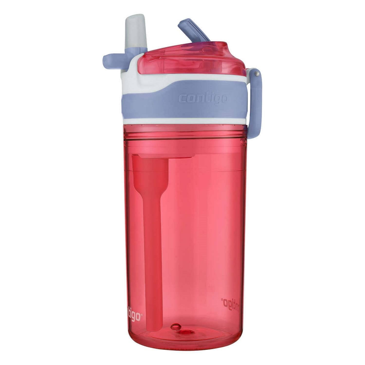 Contigo Kids 2-in-1 Snack Hero Tumbler Featuring 4oz Snack Holder Stacked on Top of 13oz Water Bottle - BPA Free, Durable Tritan w/Flexible Carry Handle &amp; Spill-Proof Valve, Purple &amp; Pink – 2 Pack 4PFY