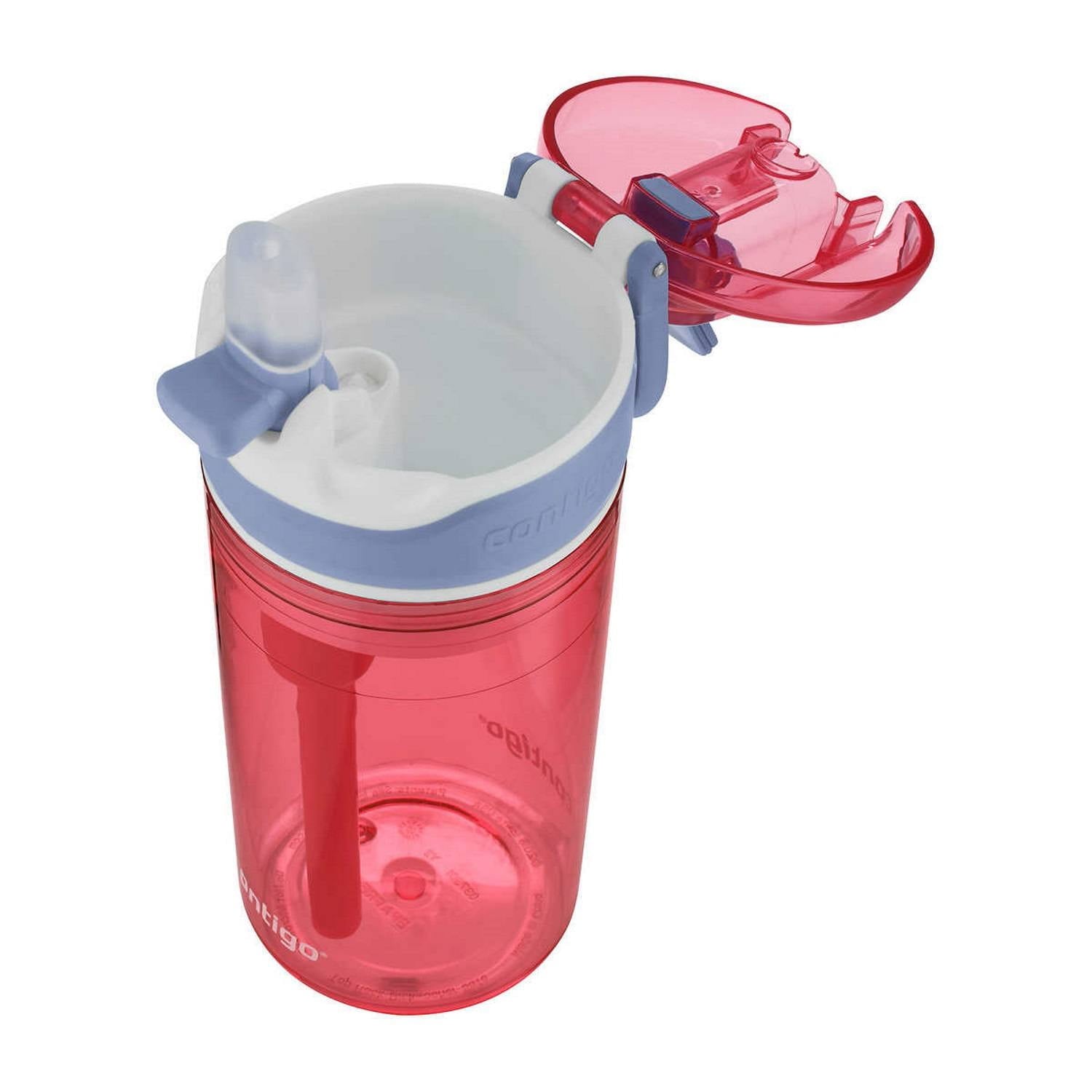 Contigo Kids 2-in-1 Snack Hero Tumbler Featuring 4oz Snack Holder Stacked on Top of 13oz Water Bottle - BPA Free, Durable Tritan w/Flexible Carry Handle &amp; Spill-Proof Valve, Purple &amp; Pink – 2 Pack 4PFY