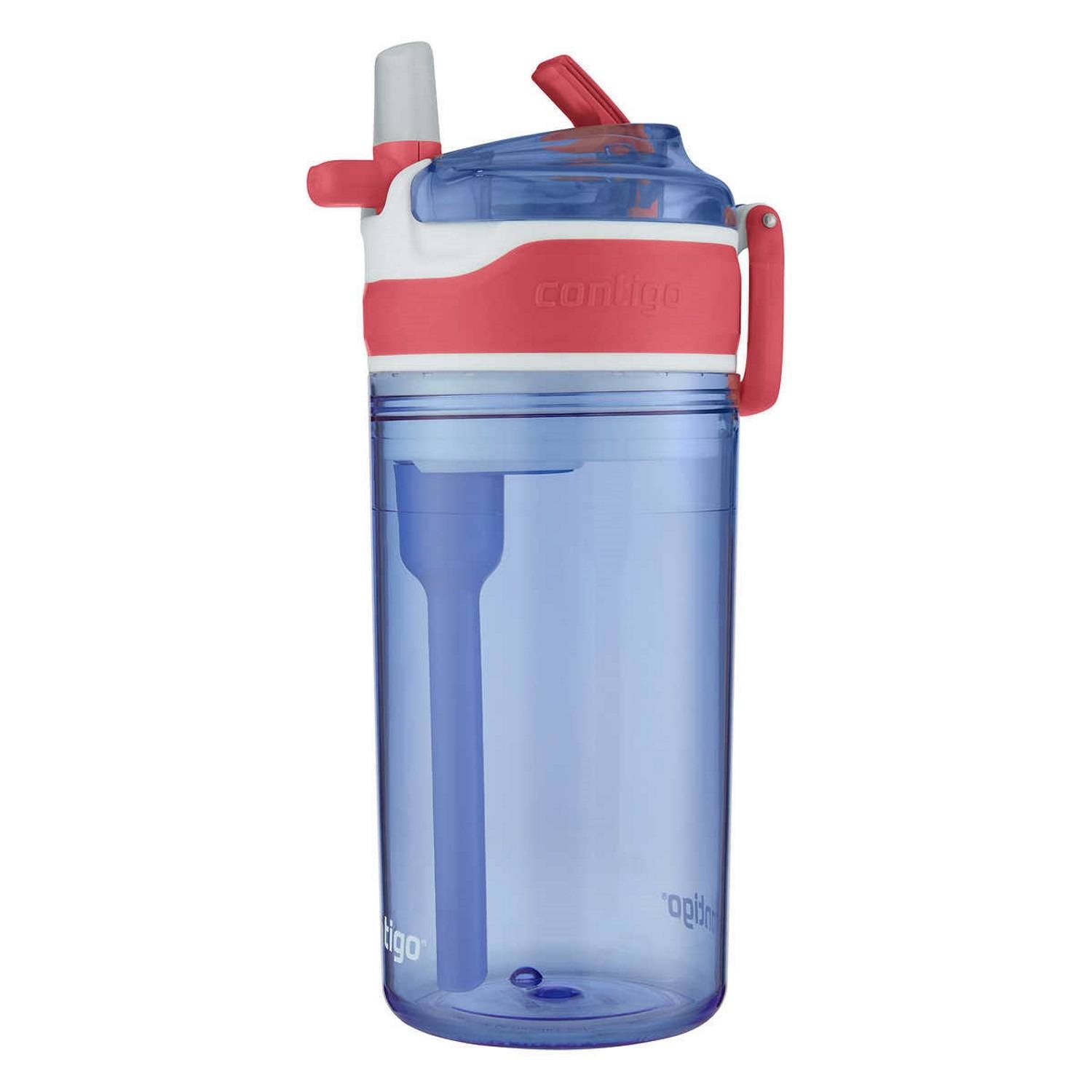 Contigo Kids 2-in-1 Snack Hero Tumbler Featuring 4oz Snack Holder Stacked on Top of 13oz Water Bottle - BPA Free, Durable Tritan w/Flexible Carry Handle &amp; Spill-Proof Valve, Purple &amp; Pink – 2 Pack 4PFY