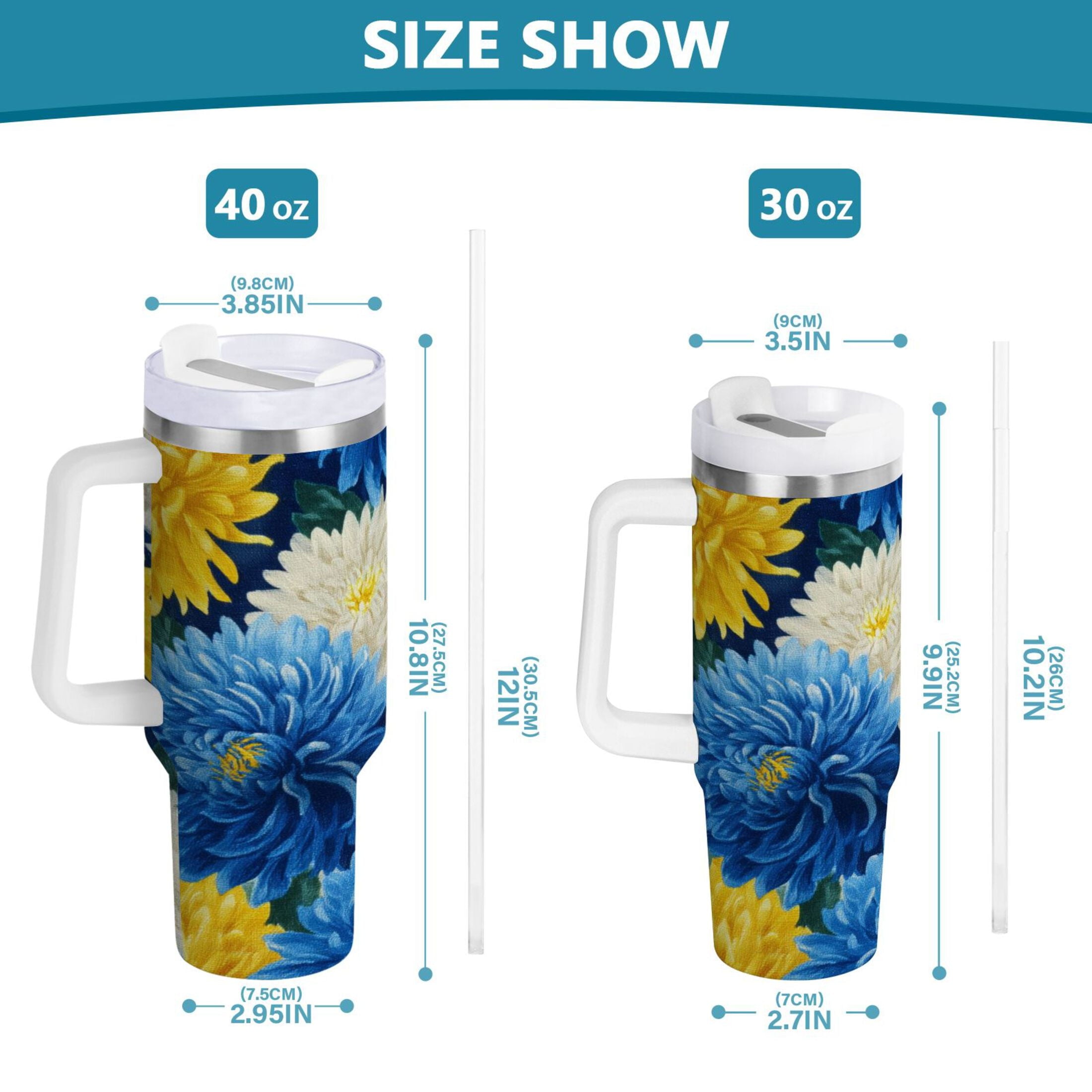 30 oz Insulated Stainless Steel Tumbler Double Wall Stainless Steel Tumbler with 2-Way Drinking Yellow and White Chrysanthemum GFLI