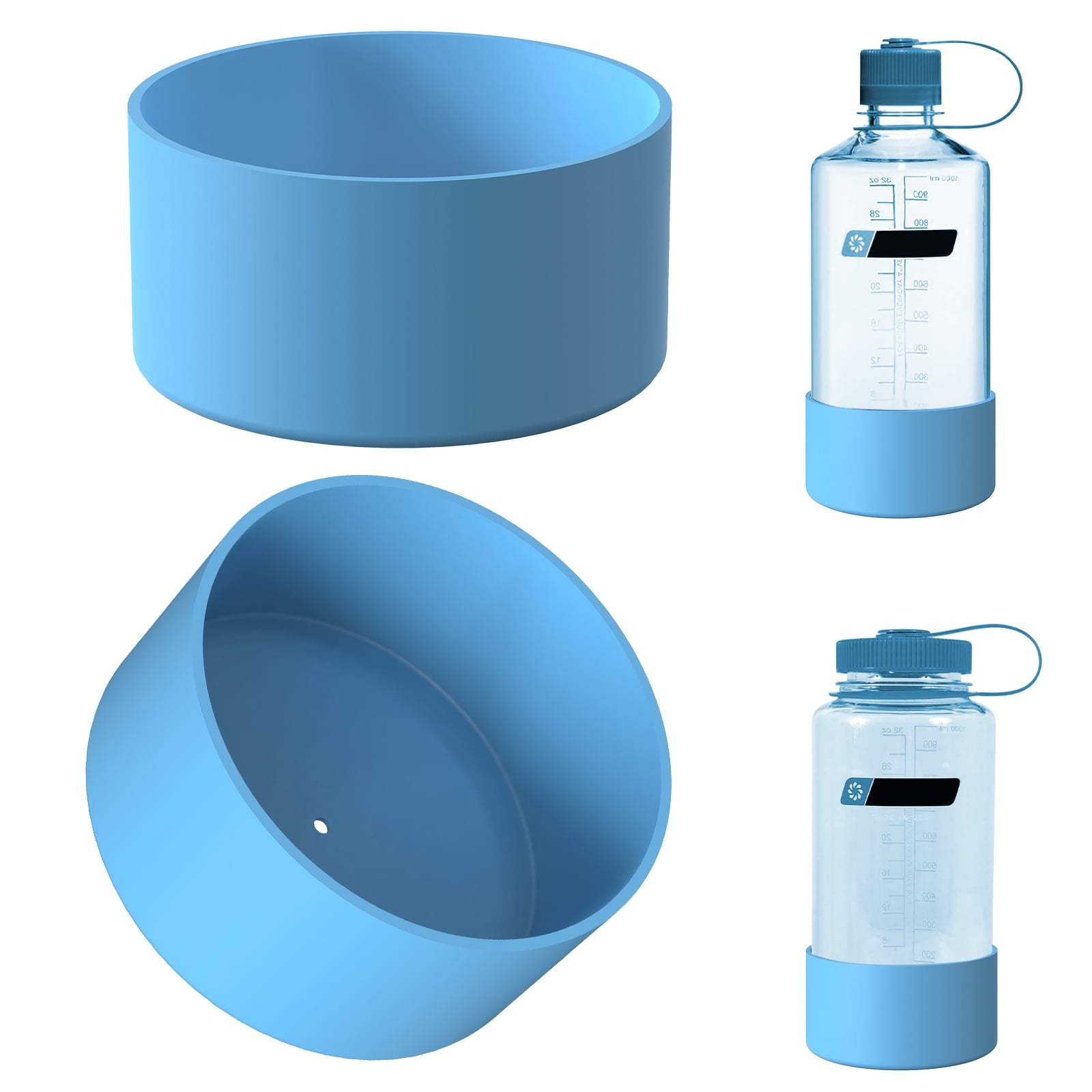 Linkidea 2 Pack Water Bottle Boot Compatible with Nalgene Sustain Wide Mouth 32oz/48oz, Narrow Mouth 32oz, Silicone Anti-Slip Bottle Bottom Bumper Protector (Blue) 37KU