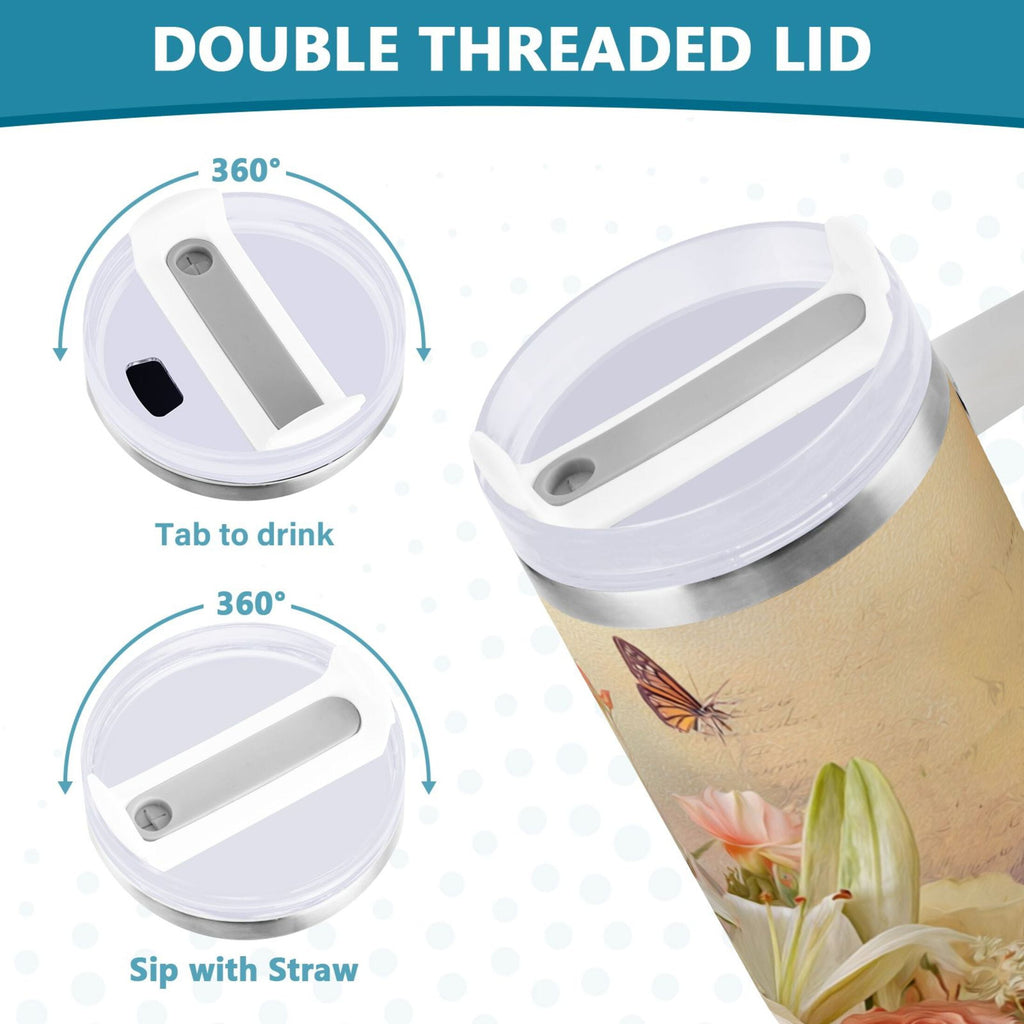 30 oz Insulated Stainless Steel Tumbler Double Wall Stainless Steel Tumbler with 2-Way Drinking Beautiful Floral Bouquet DC3V