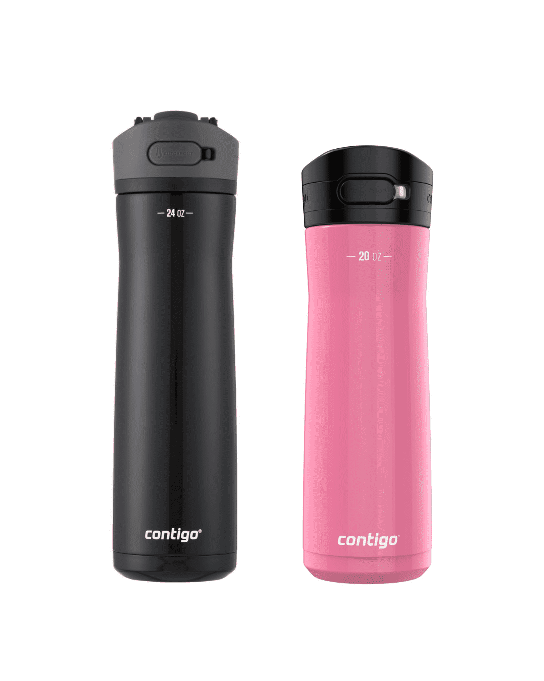 Contigo Jackson Chill  Bundle 2 Water Bottles Black 24oz and Pink  20oz with Autopop Lid QT0T