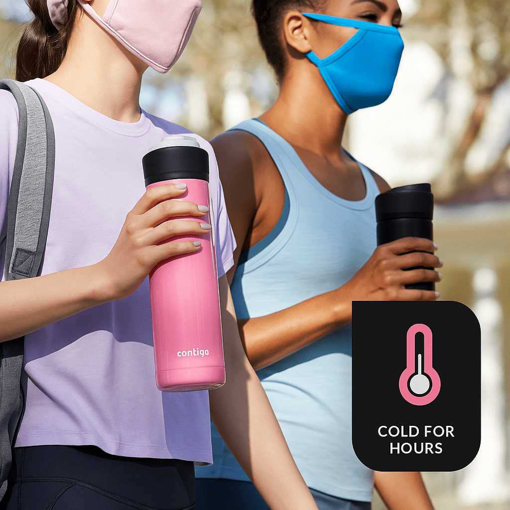 Contigo Jackson Chill  Bundle 2 Water Bottles Black 24oz and Pink  20oz with Autopop Lid QT0T