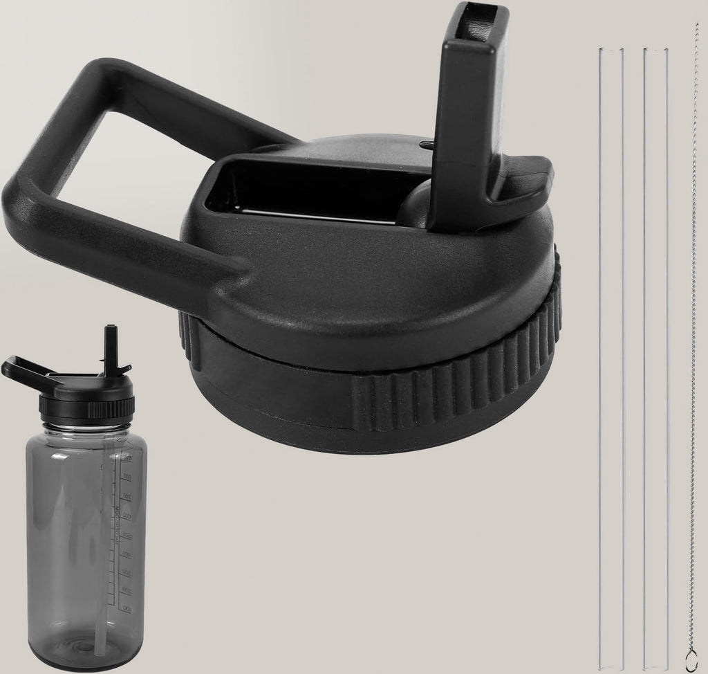 Straw Lid Compatible with Nalgene Water Bottles, BPA-Free Straws Lid with Handle for Nalgene Wide Mouth, Replacement Bottle Cap Accessories with Straws and Straw Brush 20IO