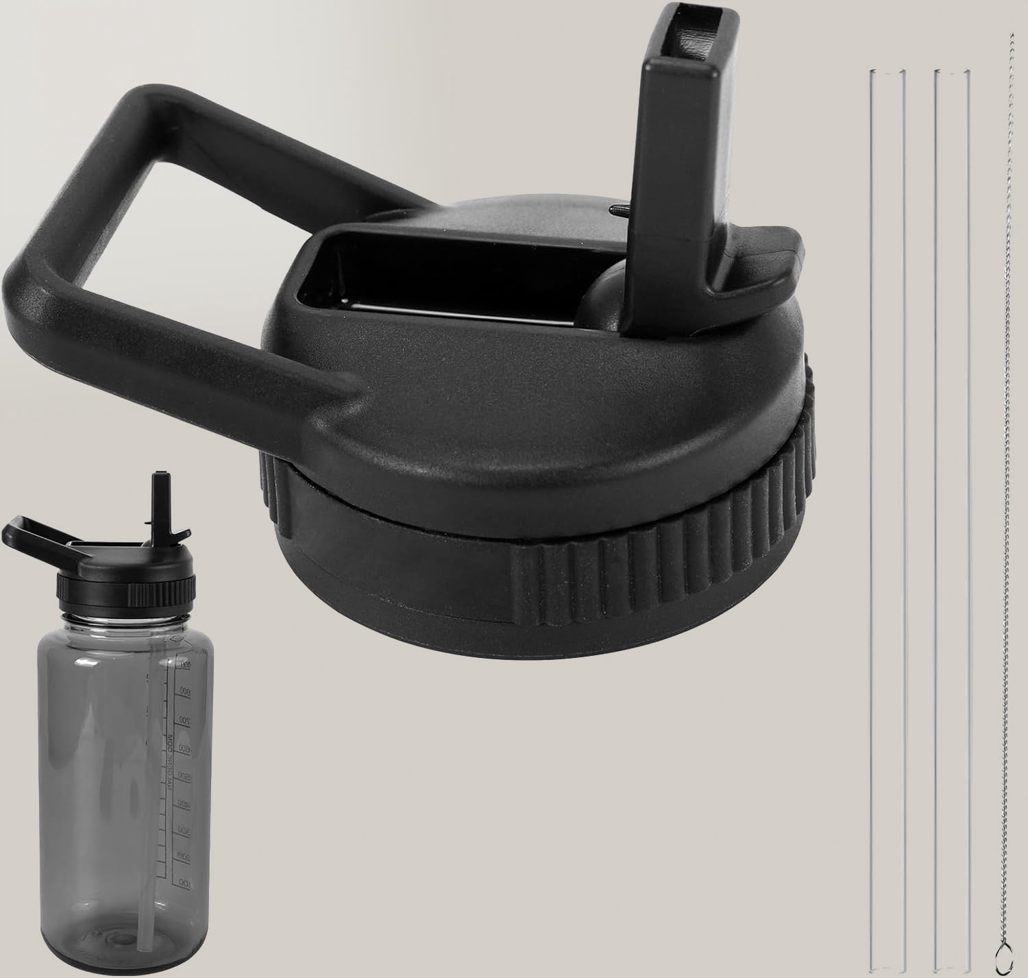 Straw Lid Compatible with Nalgene Water Bottles, BPA-Free Straws Lid with Handle for Nalgene Wide Mouth, Replacement Bottle Cap Accessories with Straws and Straw Brush 20IO