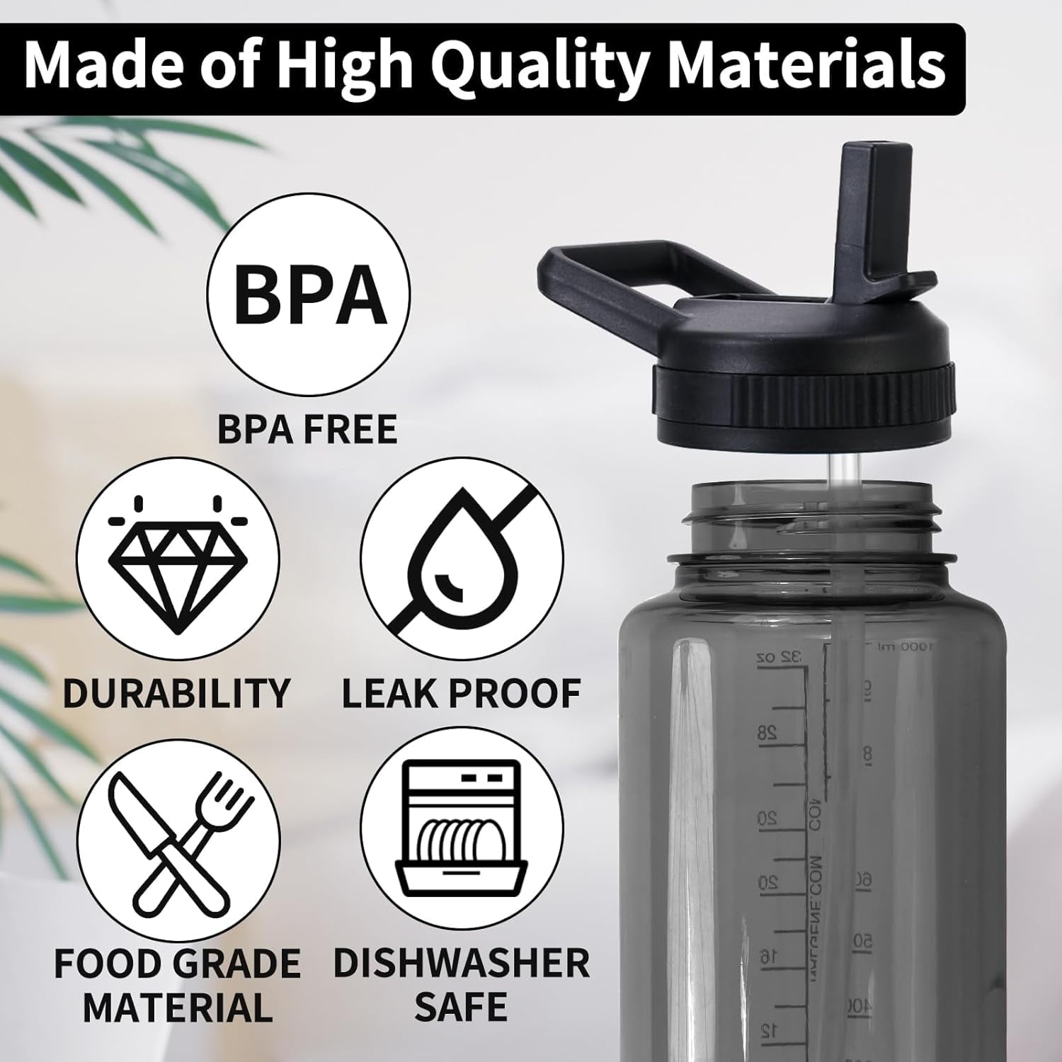 Straw Lid Compatible with Nalgene Water Bottles, BPA-Free Straws Lid with Handle for Nalgene Wide Mouth, Replacement Bottle Cap Accessories with Straws and Straw Brush 20IO