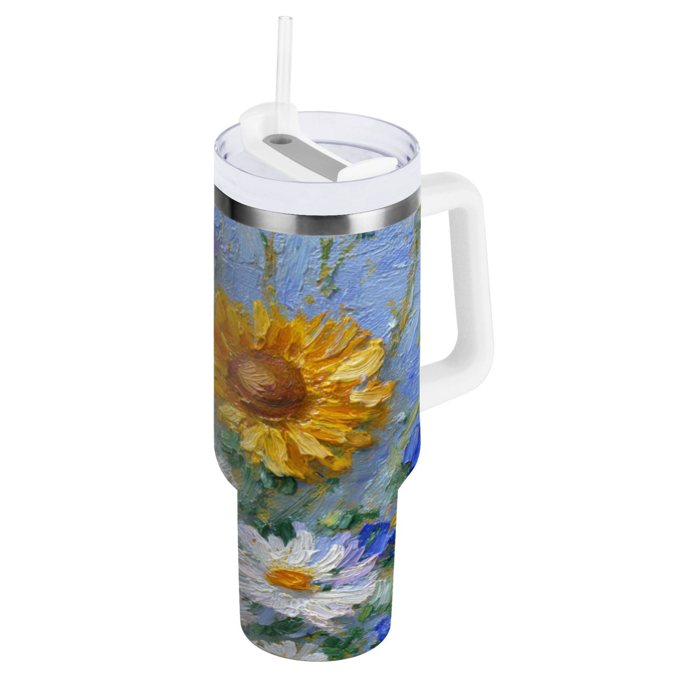 40 oz Insulated Stainless Steel Tumbler Double Wall Stainless Steel Tumbler with 2-Way Drinking Sunflowers and Daisies OYX6