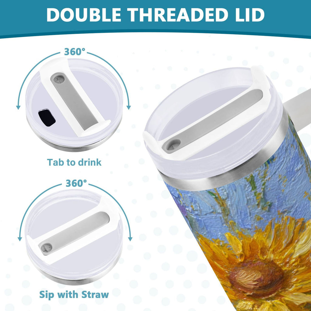 40 oz Insulated Stainless Steel Tumbler Double Wall Stainless Steel Tumbler with 2-Way Drinking Sunflowers and Daisies OYX6