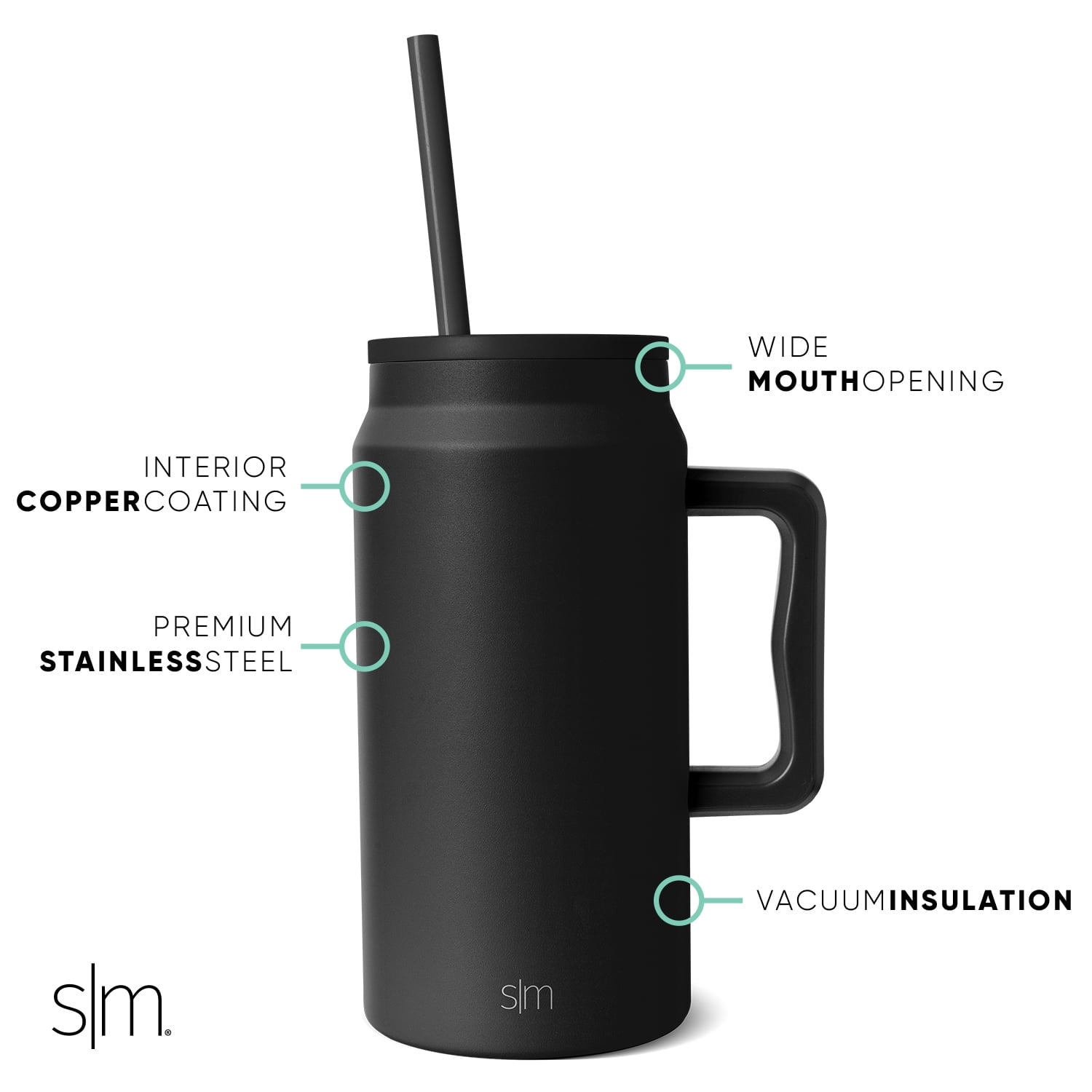 Simple Modern 50 fl oz Insulated Stainless Steel Trek Tumbler with Straw Lid | Midnight Black VF67