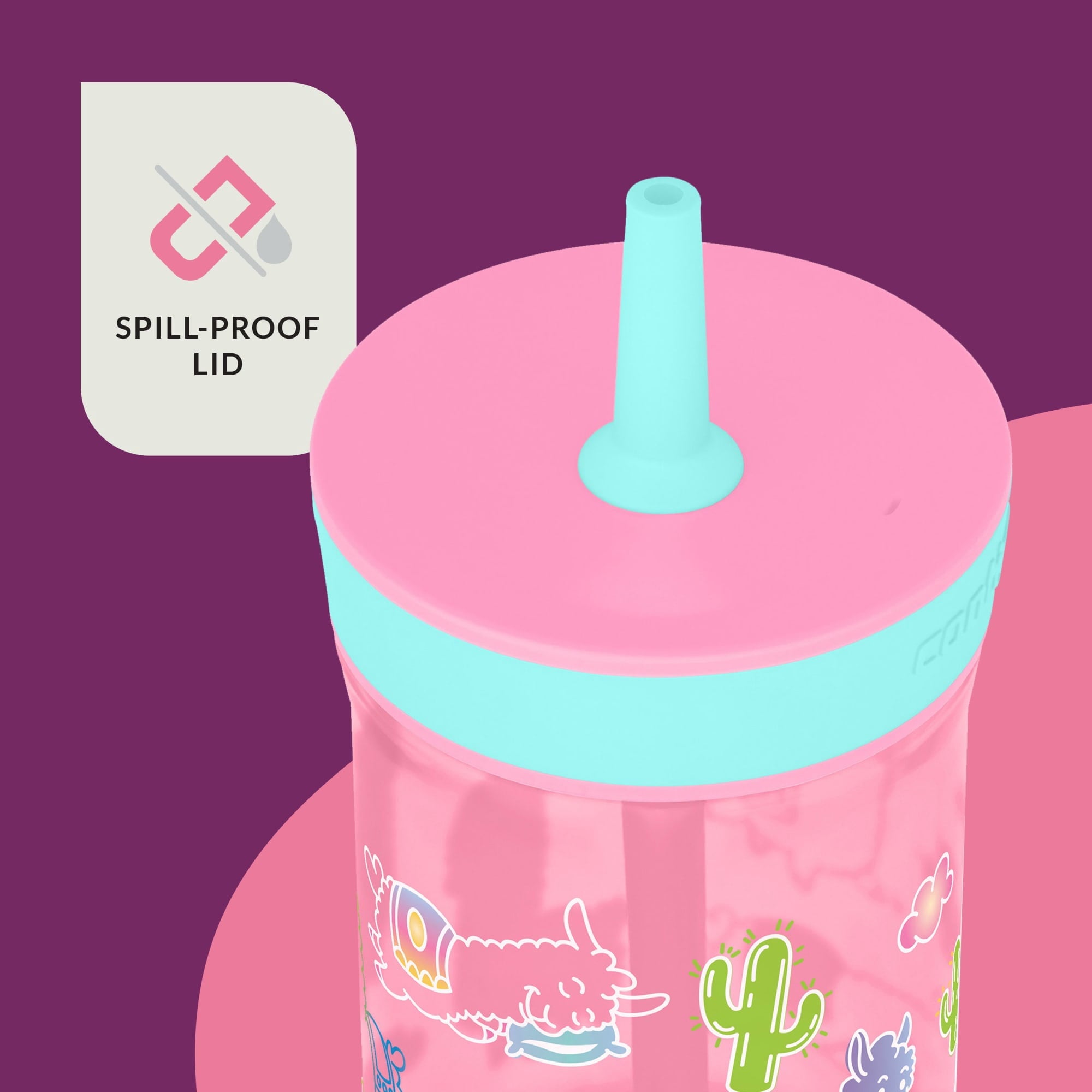 Contigo Kids Leighton Spill-Proof Tumbler with Straw, Ages 3+, Pink and Purple, 14 oz, 2 Pack 264Y
