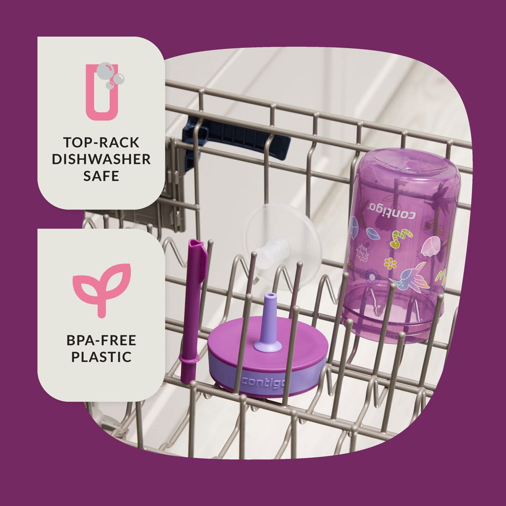Contigo Kids Leighton Spill-Proof Tumbler with Straw, Ages 3+, Pink and Purple, 14 oz, 2 Pack 264Y