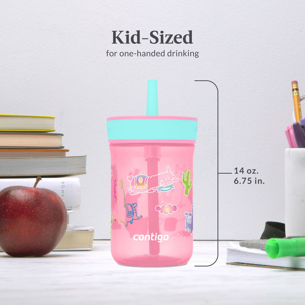 Contigo Kids Leighton Spill-Proof Tumbler with Straw, Ages 3+, Pink and Purple, 14 oz, 2 Pack 264Y