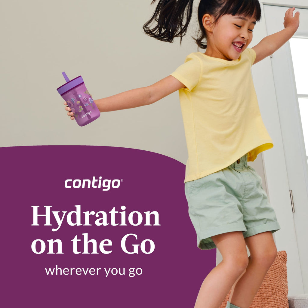 Contigo Kids Leighton Spill-Proof Tumbler with Straw, Ages 3+, Pink and Purple, 14 oz, 2 Pack 264Y