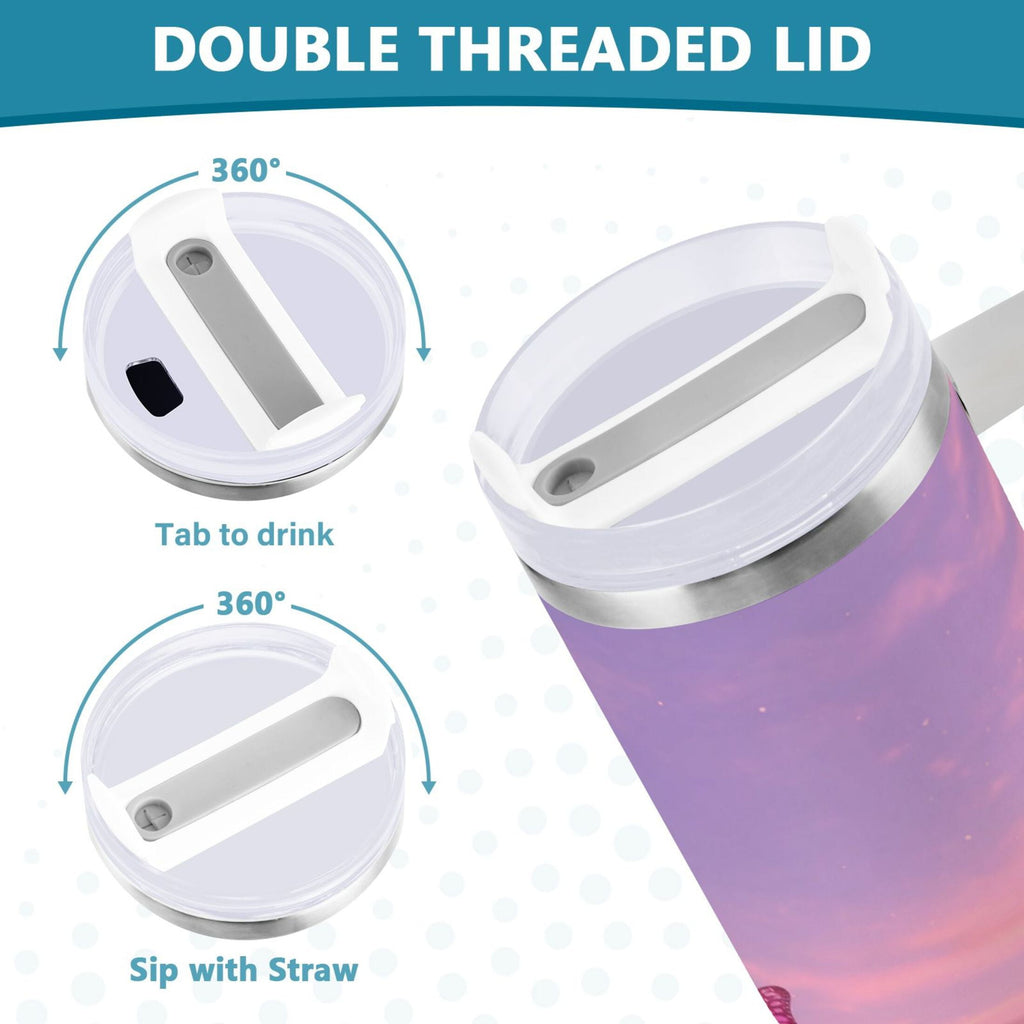 30 oz Insulated Stainless Steel Tumbler Double Wall Stainless Steel Tumbler with 2-Way Drinking Pink Butterflies Flying KHGA