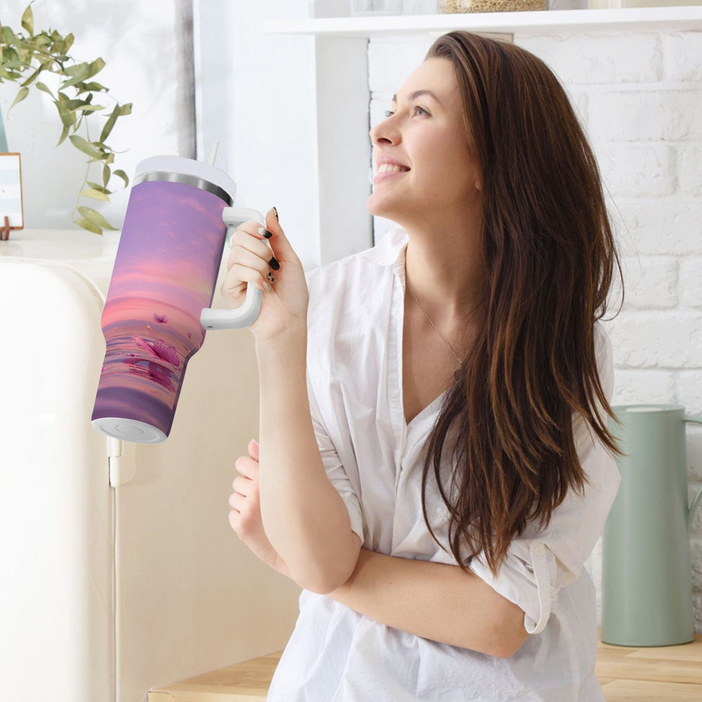 30 oz Insulated Stainless Steel Tumbler Double Wall Stainless Steel Tumbler with 2-Way Drinking Pink Butterflies Flying KHGA