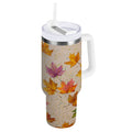 40 oz Insulated Stainless Steel Tumbler Double Wall Stainless Steel Tumbler with 2-Way Drinking Colored Autumn Leaves FSF0