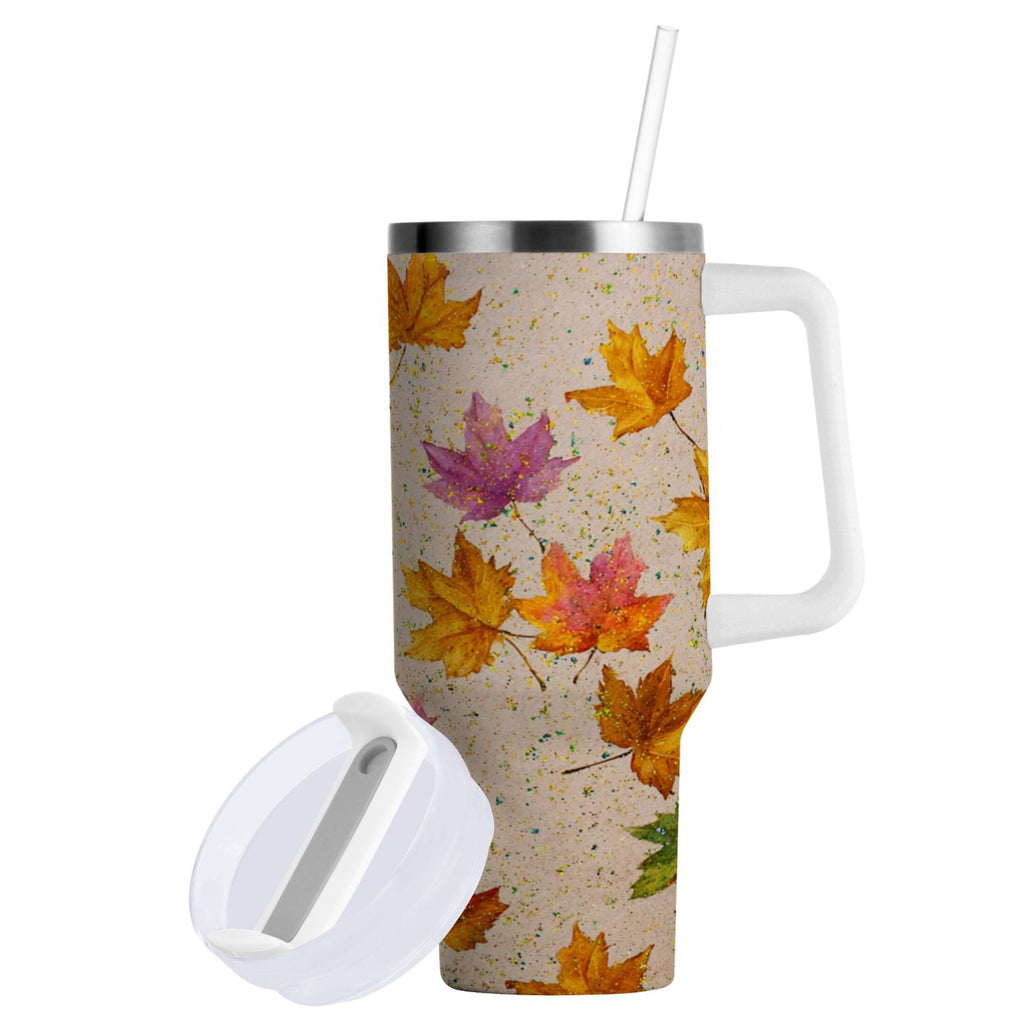 40 oz Insulated Stainless Steel Tumbler Double Wall Stainless Steel Tumbler with 2-Way Drinking Colored Autumn Leaves FSF0