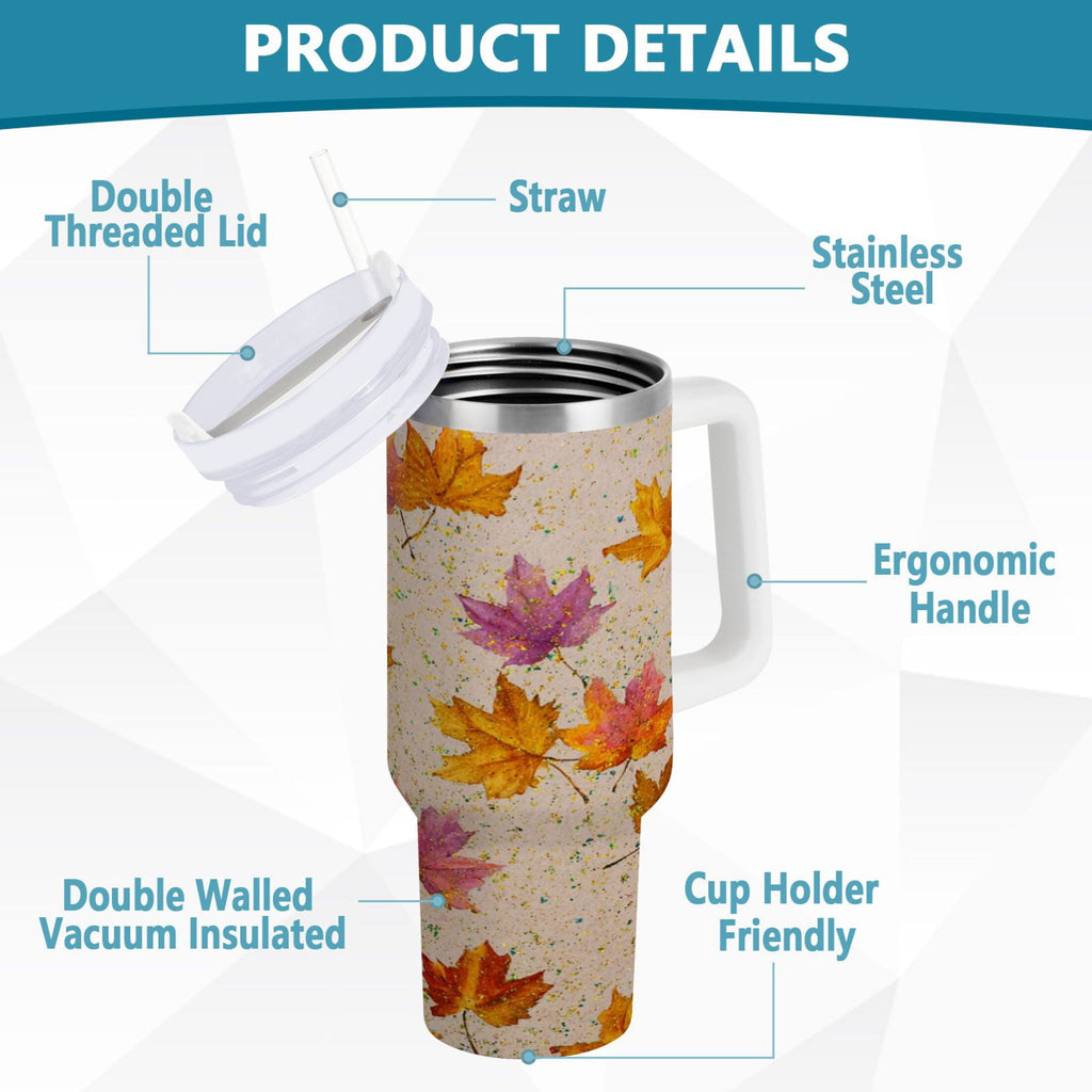 40 oz Insulated Stainless Steel Tumbler Double Wall Stainless Steel Tumbler with 2-Way Drinking Colored Autumn Leaves FSF0