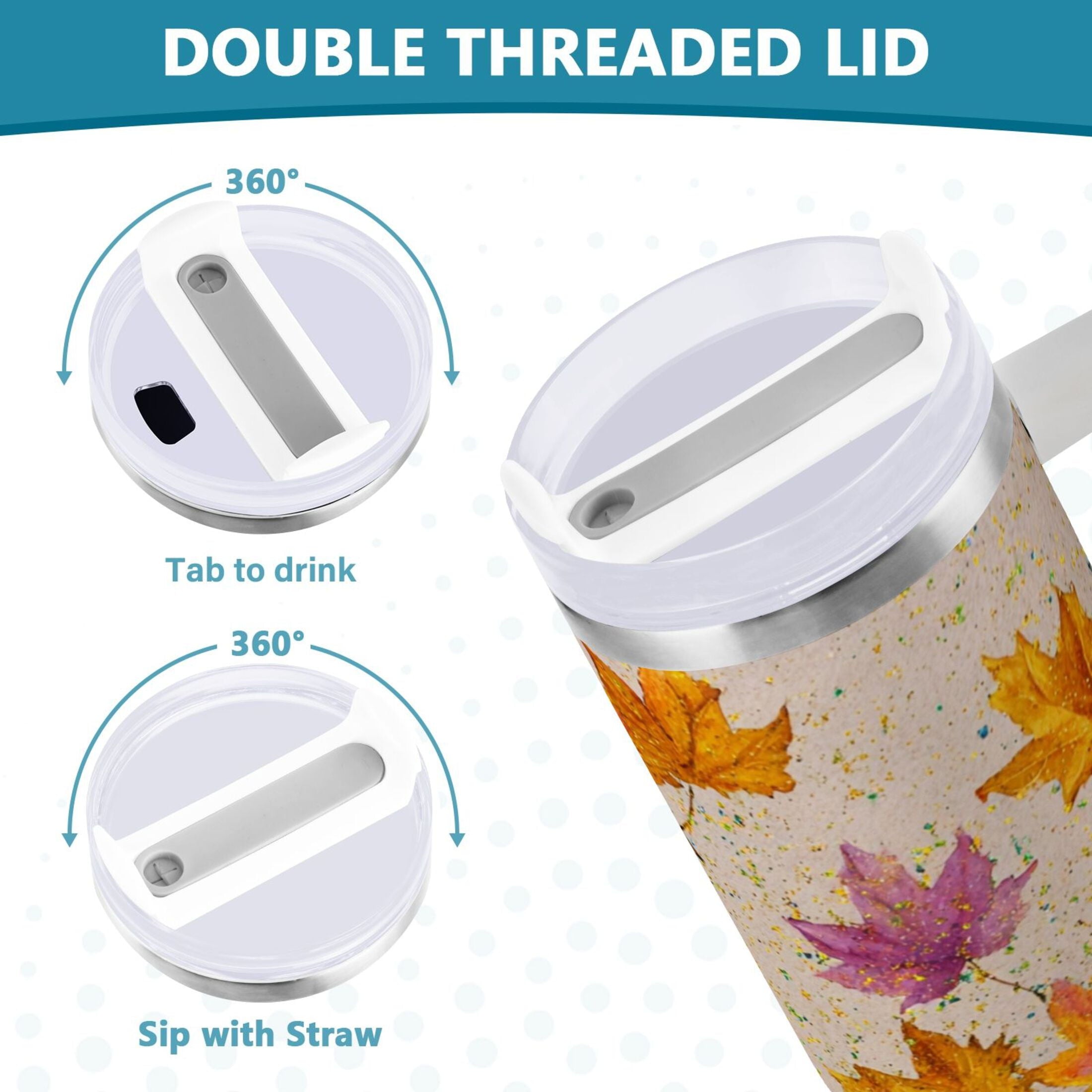 40 oz Insulated Stainless Steel Tumbler Double Wall Stainless Steel Tumbler with 2-Way Drinking Colored Autumn Leaves FSF0