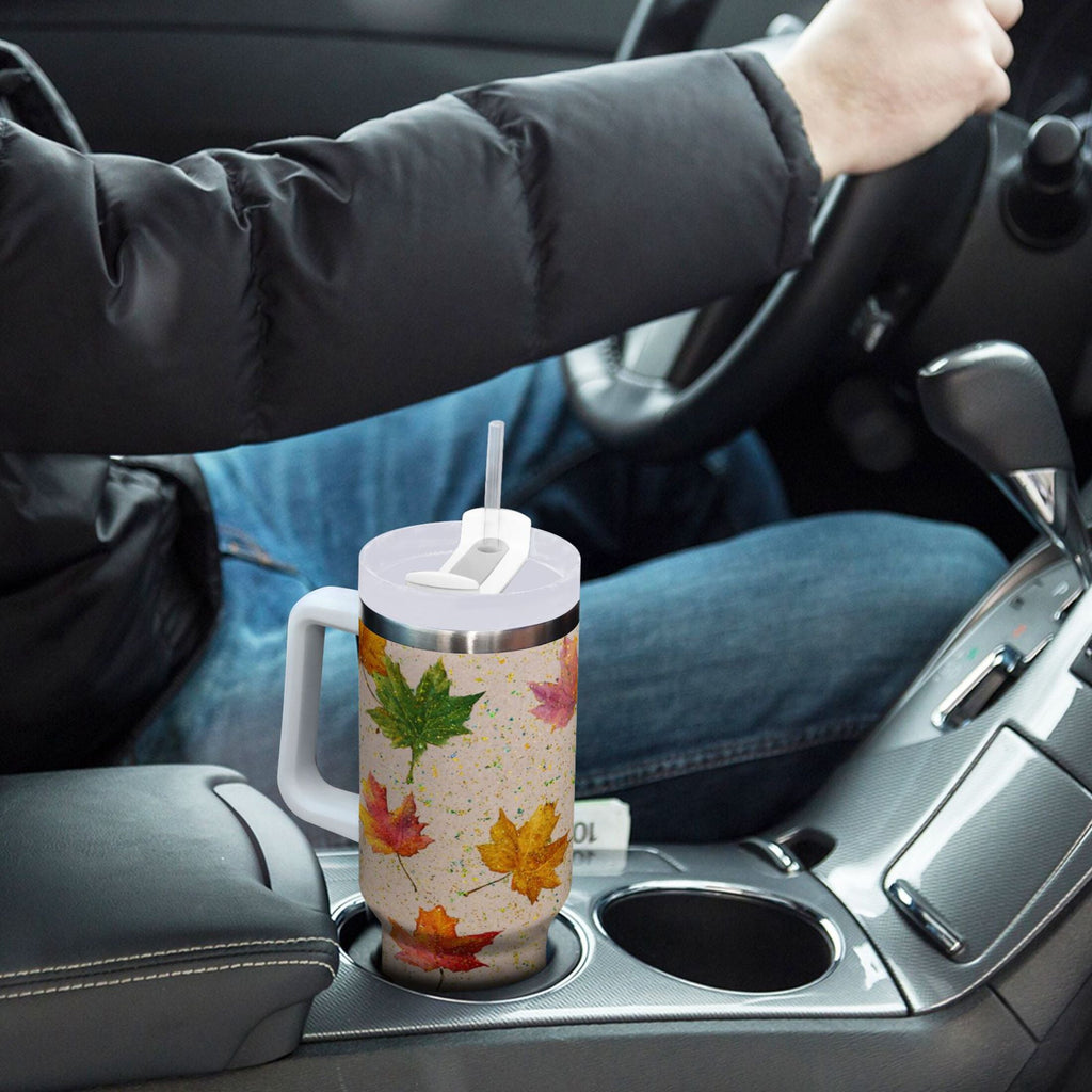 40 oz Insulated Stainless Steel Tumbler Double Wall Stainless Steel Tumbler with 2-Way Drinking Colored Autumn Leaves FSF0