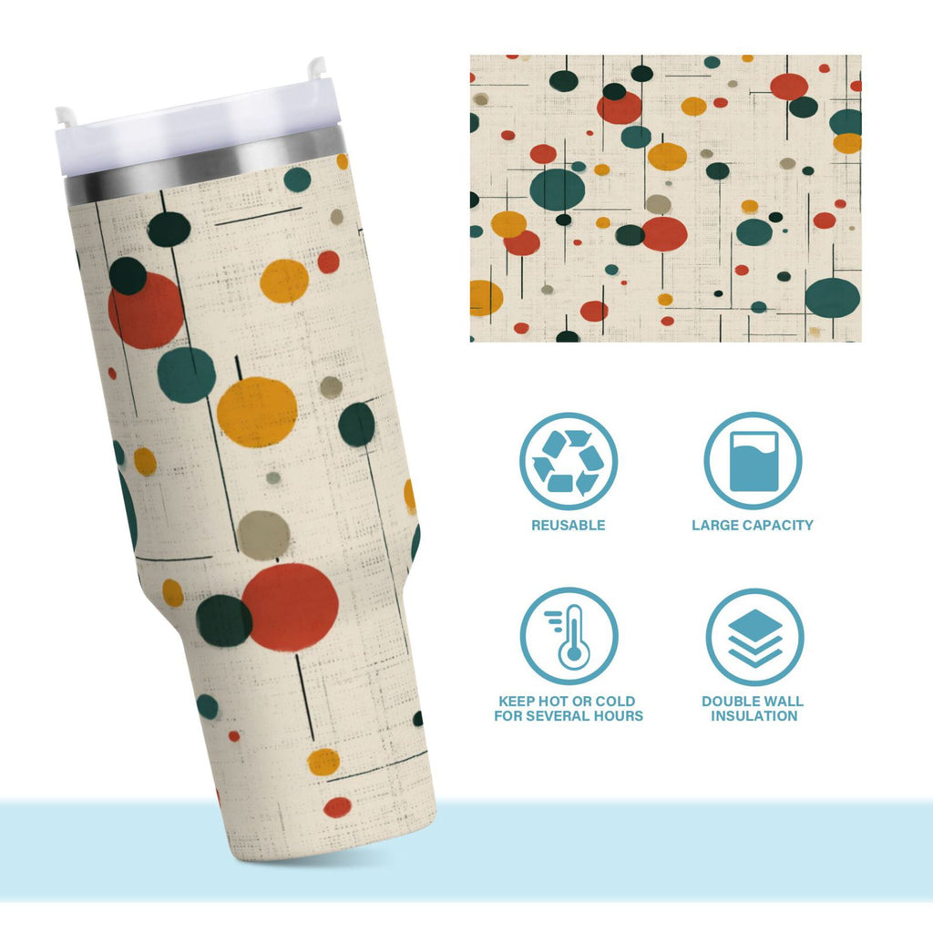 30 oz Insulated Stainless Steel Tumbler Double Wall Stainless Steel Tumbler with 2-Way Drinking Colorful Dots and Lines WBHQ